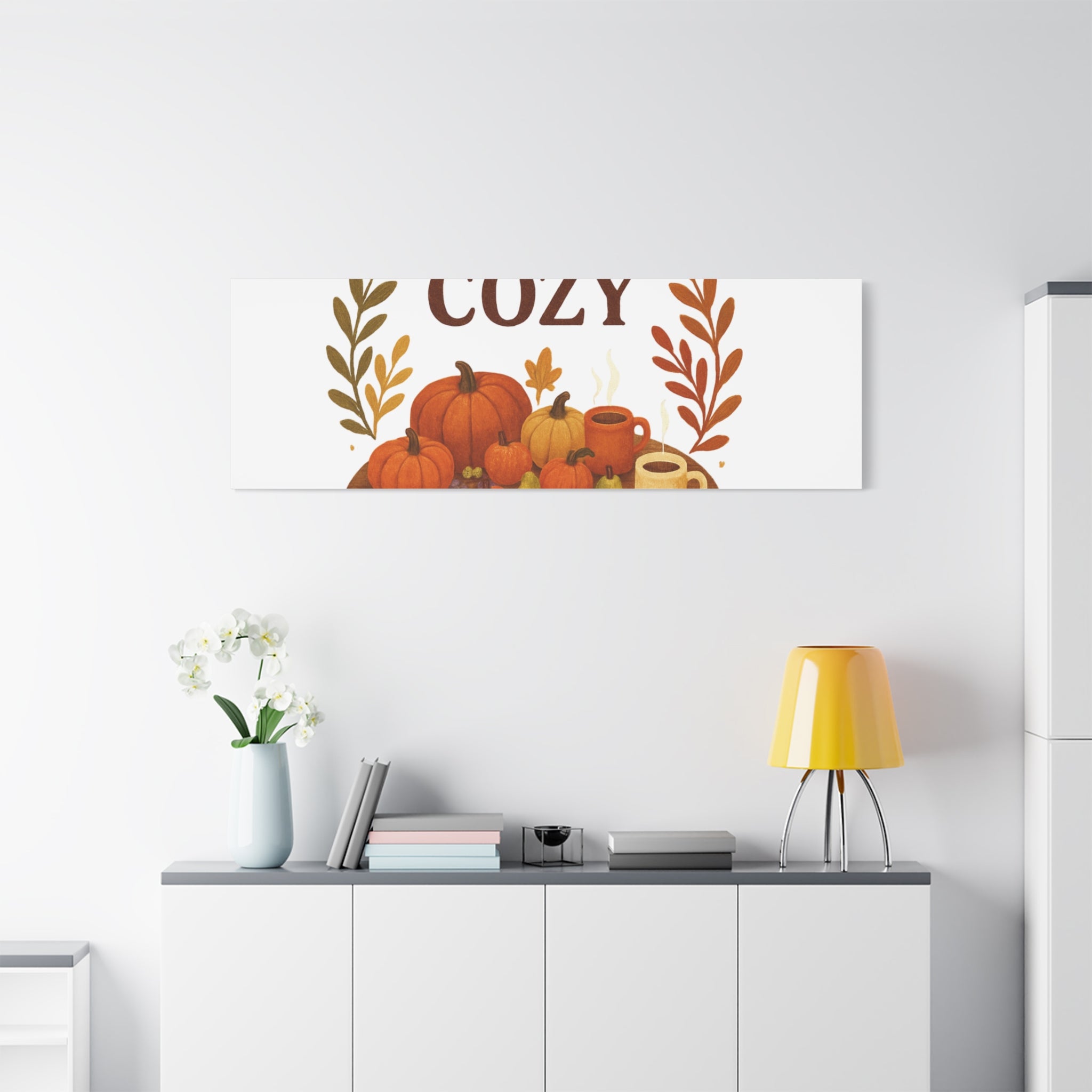 Fall Harvest Cozy Canvas Wall Art – "In The Cozy" Pumpkin & Coffee Autumn Decor
