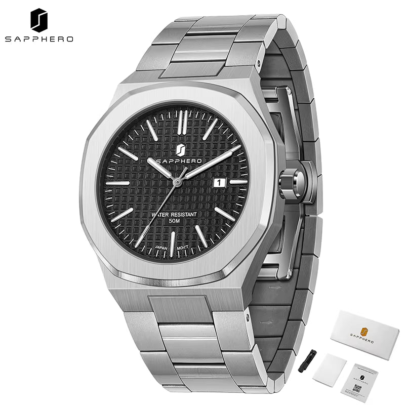 Elevate Your Style with the SAPPHERO Men's Classic Business Stainless Steel Watch featuring Japanese Precision and Versatile Functionality