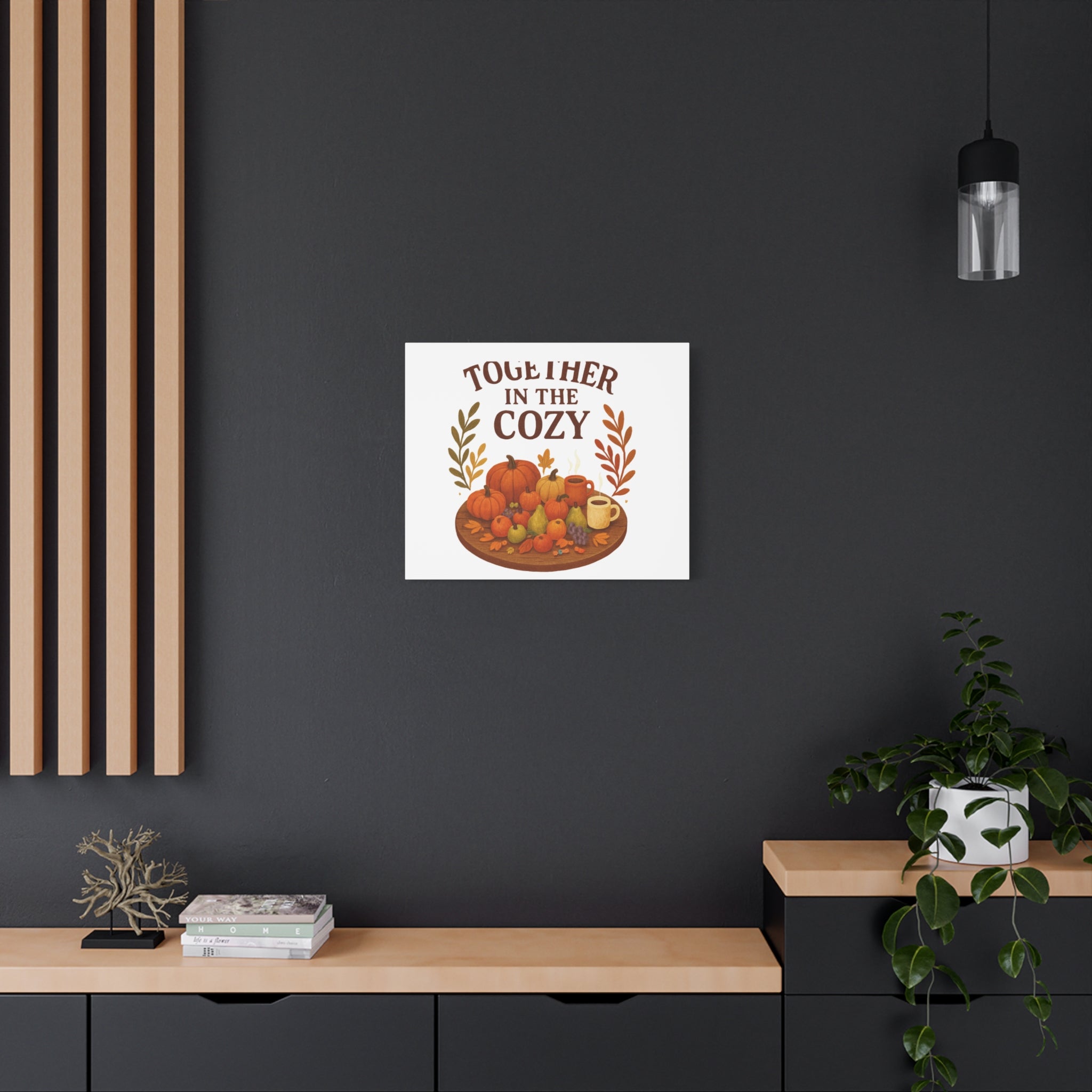 Fall Harvest Cozy Canvas Wall Art – "In The Cozy" Pumpkin & Coffee Autumn Decor