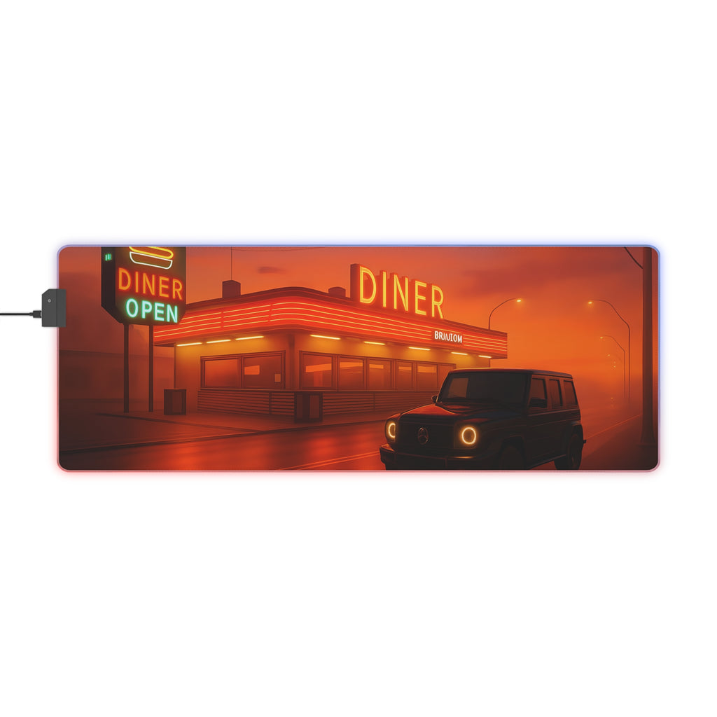 Retro Diner RGB Gaming Mouse Pad Neon LED Desk Mat Arcade Aesthetic Setup Gamer Gift Large Mousepad for Office and Desk Decor