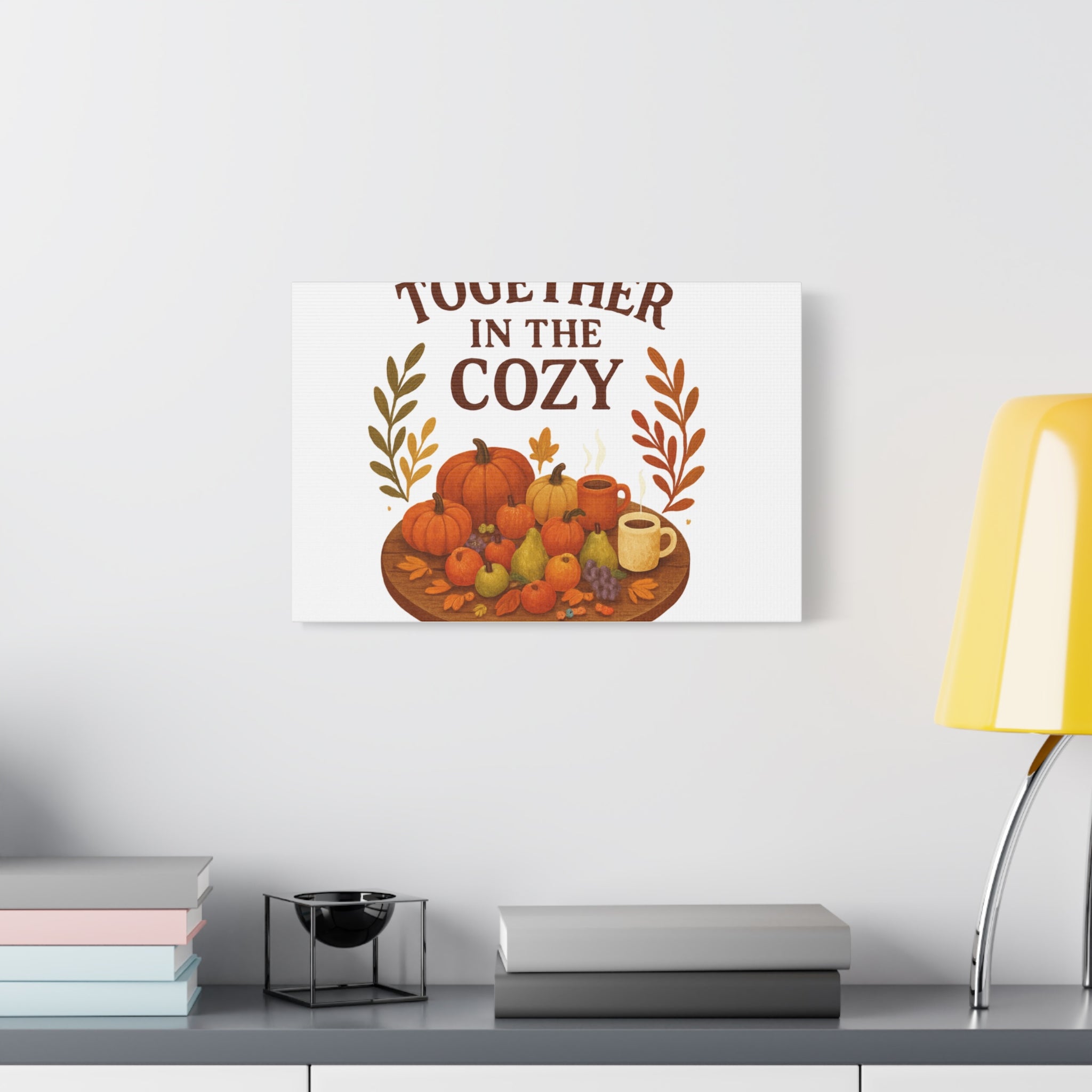 Fall Harvest Cozy Canvas Wall Art – "In The Cozy" Pumpkin & Coffee Autumn Decor
