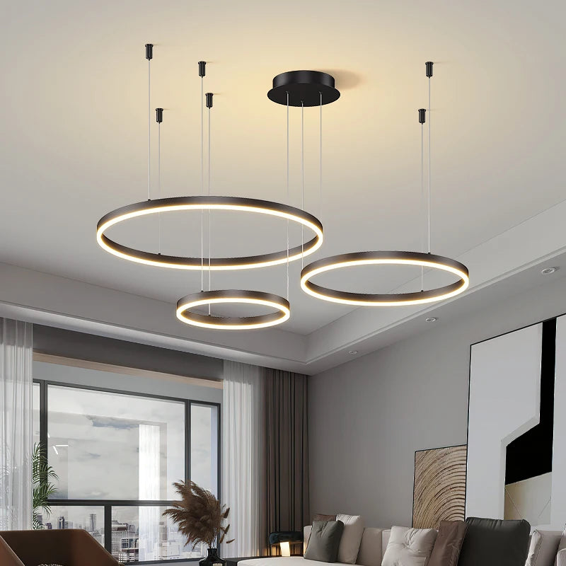 Elegant Modern LED Circular Ring Chandelier for Living Room, Bedroom, and Dining Room - Dimmable Lighting Decor