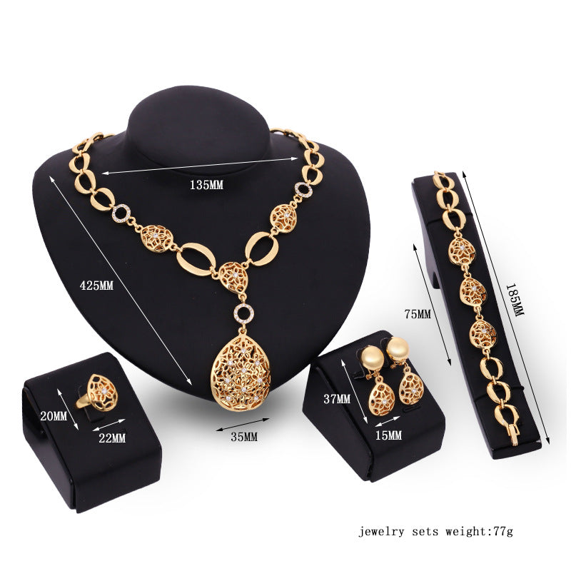 Stunning Elegant Four-Piece Jewelry Set - Necklace, Earrings, Bracelet & Ring for Every Occasion