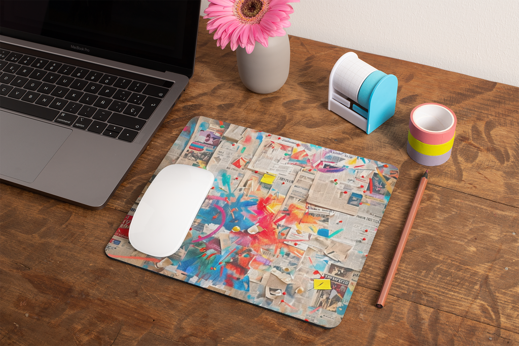 Abstract Paint Splash Mouse Pad — Colorful Collage Desk Mat