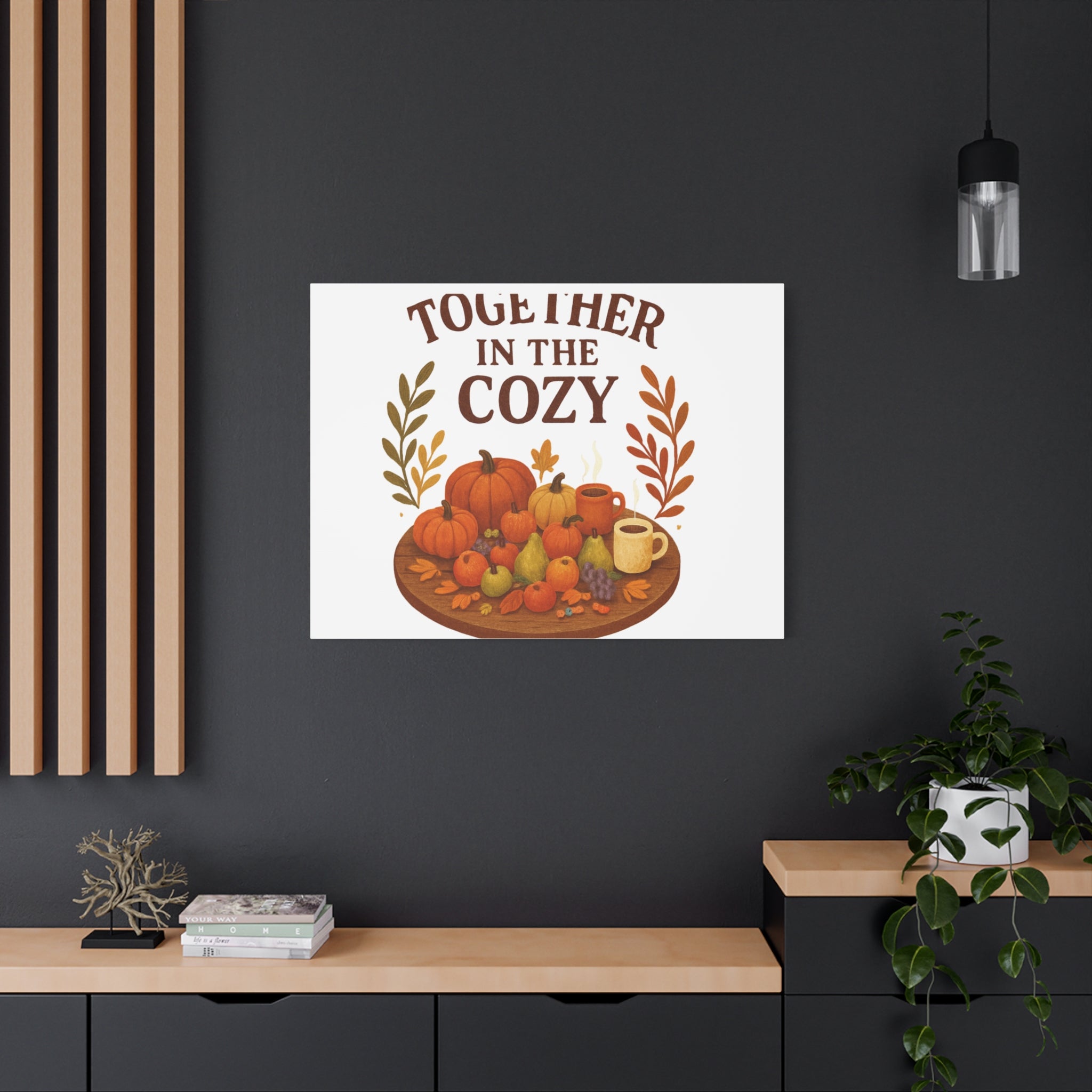 Fall Harvest Cozy Canvas Wall Art – "In The Cozy" Pumpkin & Coffee Autumn Decor