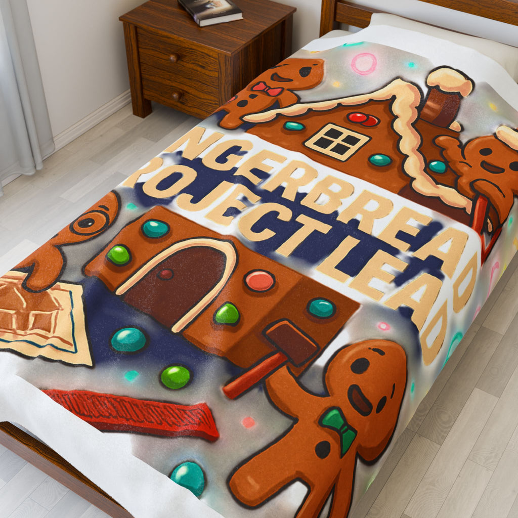 Velveteen Blanket — "Gingerbread Project Lead" Holiday Plush Throw