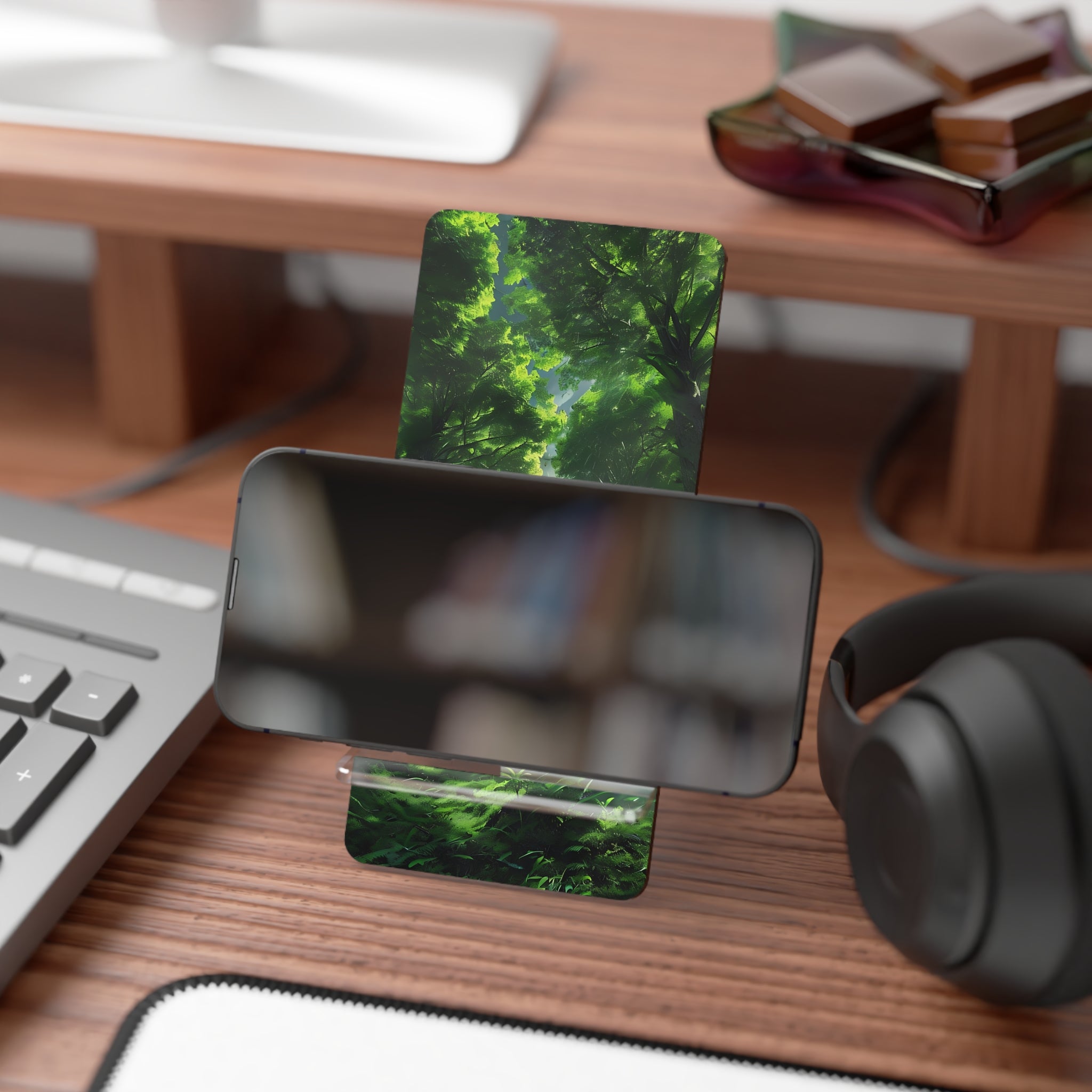 Forest-Themed Mobile Display Stand, Phone Holder, Desk Organizer, Eco-Friendly Gift, Nature Decor, Perfect for Home & Office