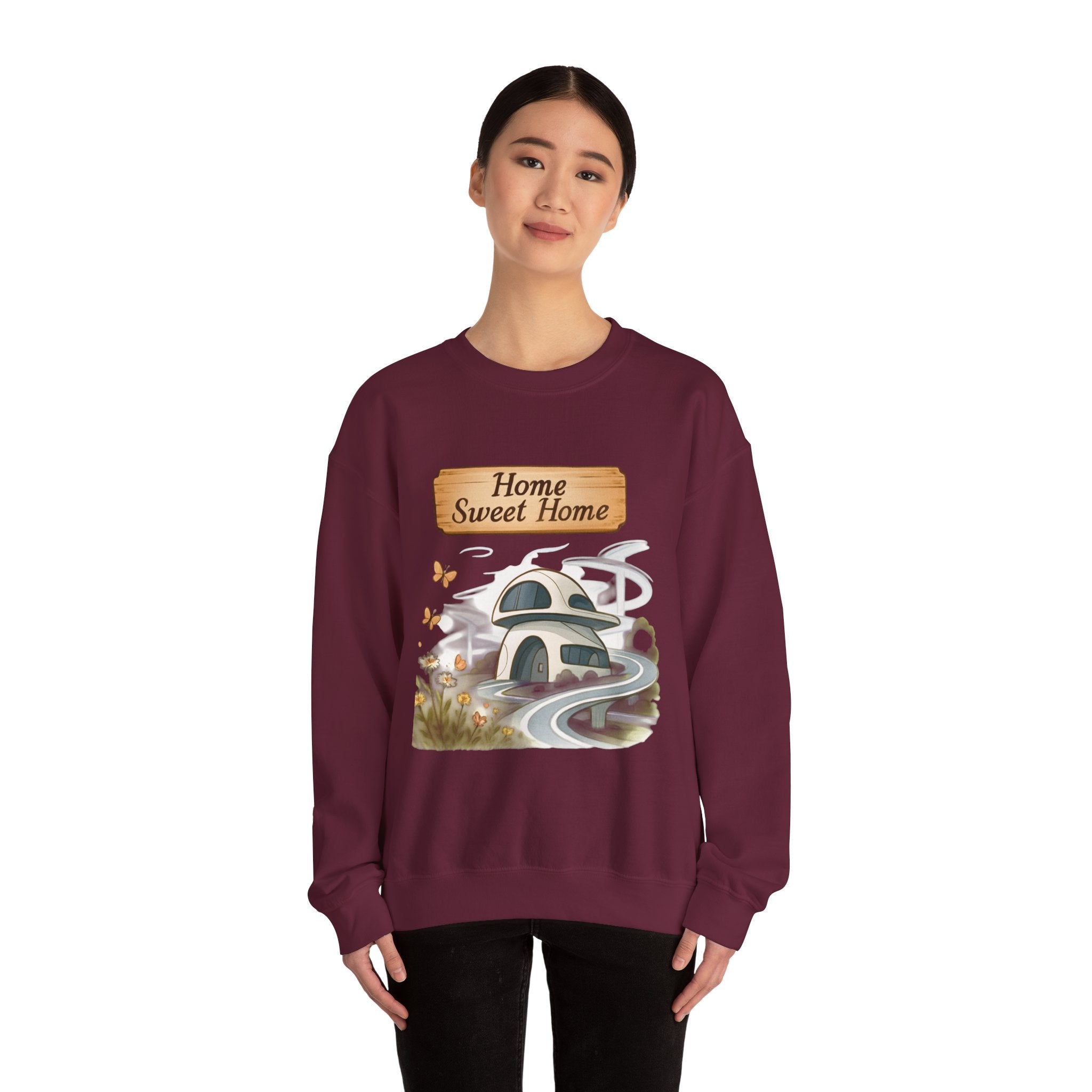 Crewneck Sweatshirt — “Home Sweet Home” Cozy Cottage Graphic
