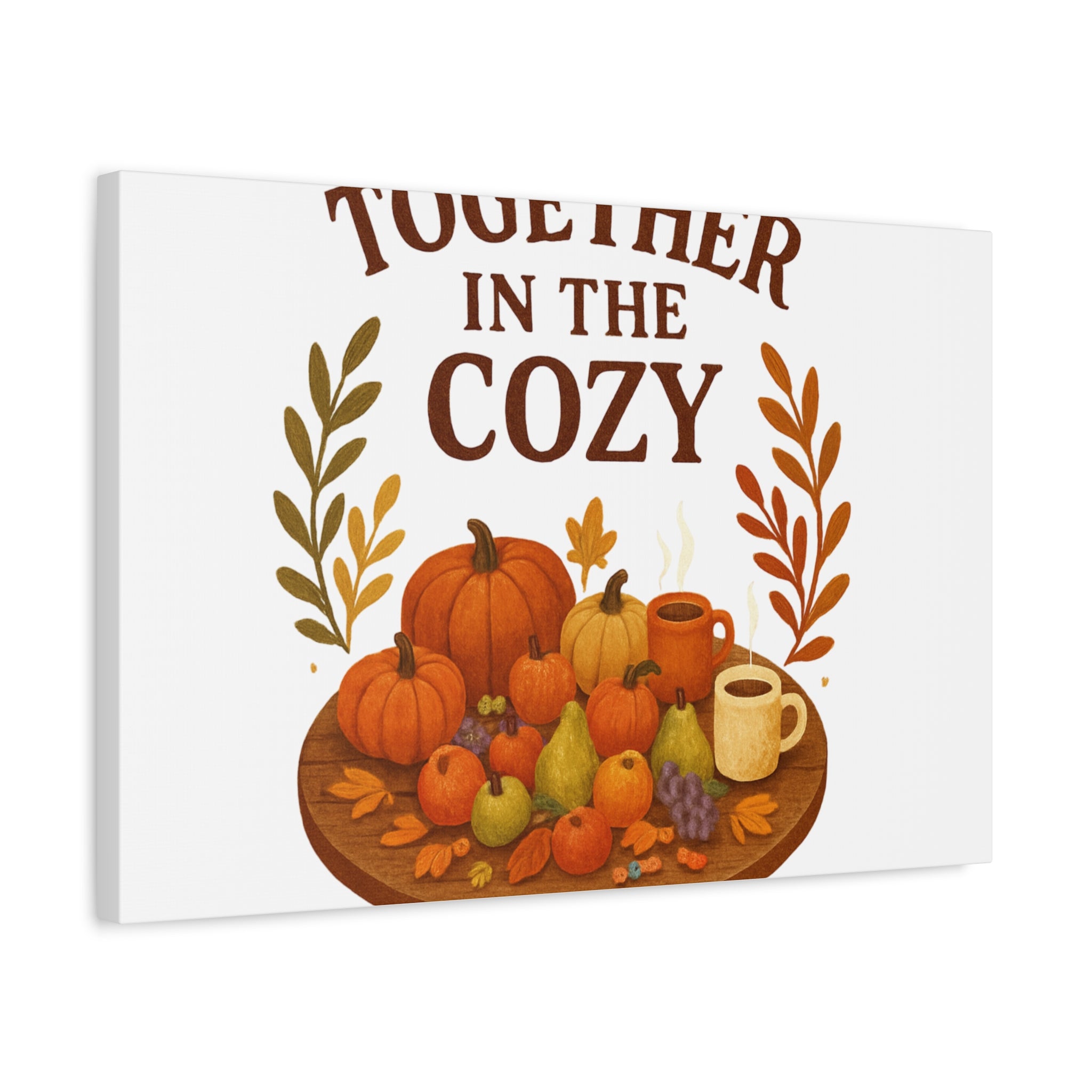 Fall Harvest Cozy Canvas Wall Art – "In The Cozy" Pumpkin & Coffee Autumn Decor