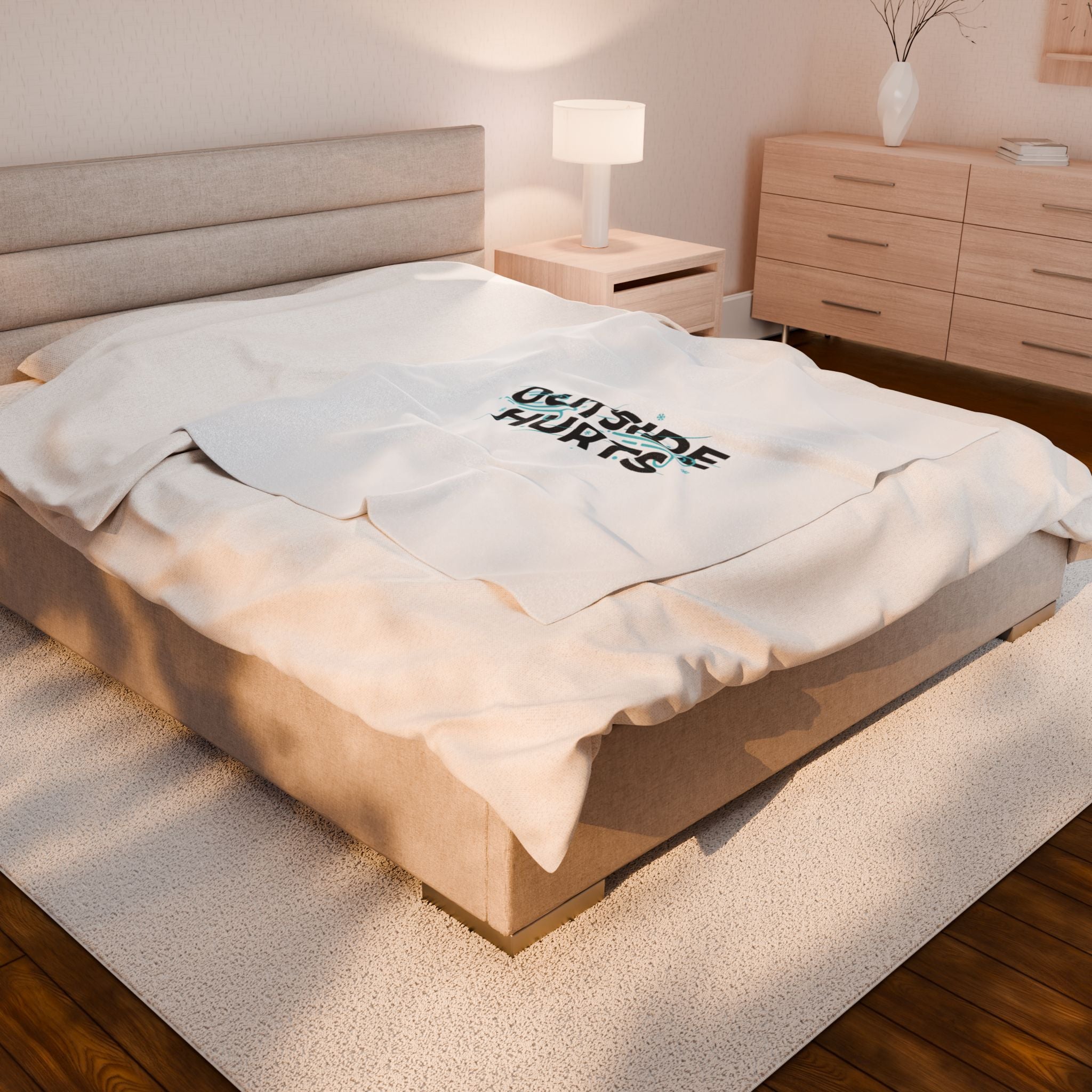 OUTSIDE HURTS Velveteen Plush Blanket | Wind-Chill Minimalism, winter meme