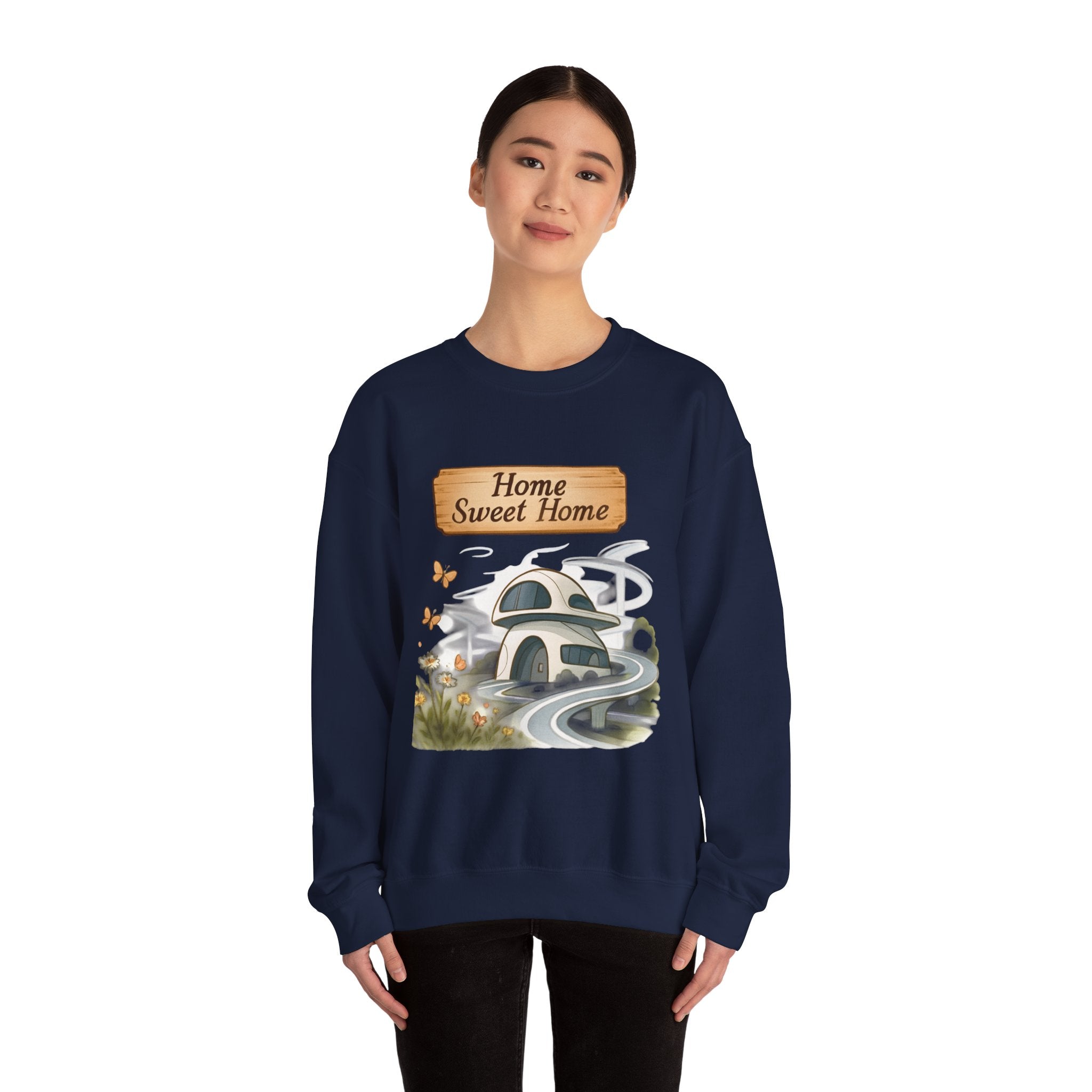 Crewneck Sweatshirt — “Home Sweet Home” Cozy Cottage Graphic