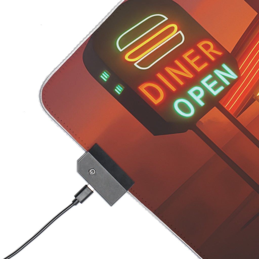 Retro Diner RGB Gaming Mouse Pad Neon LED Desk Mat Arcade Aesthetic Setup Gamer Gift Large Mousepad for Office and Desk Decor