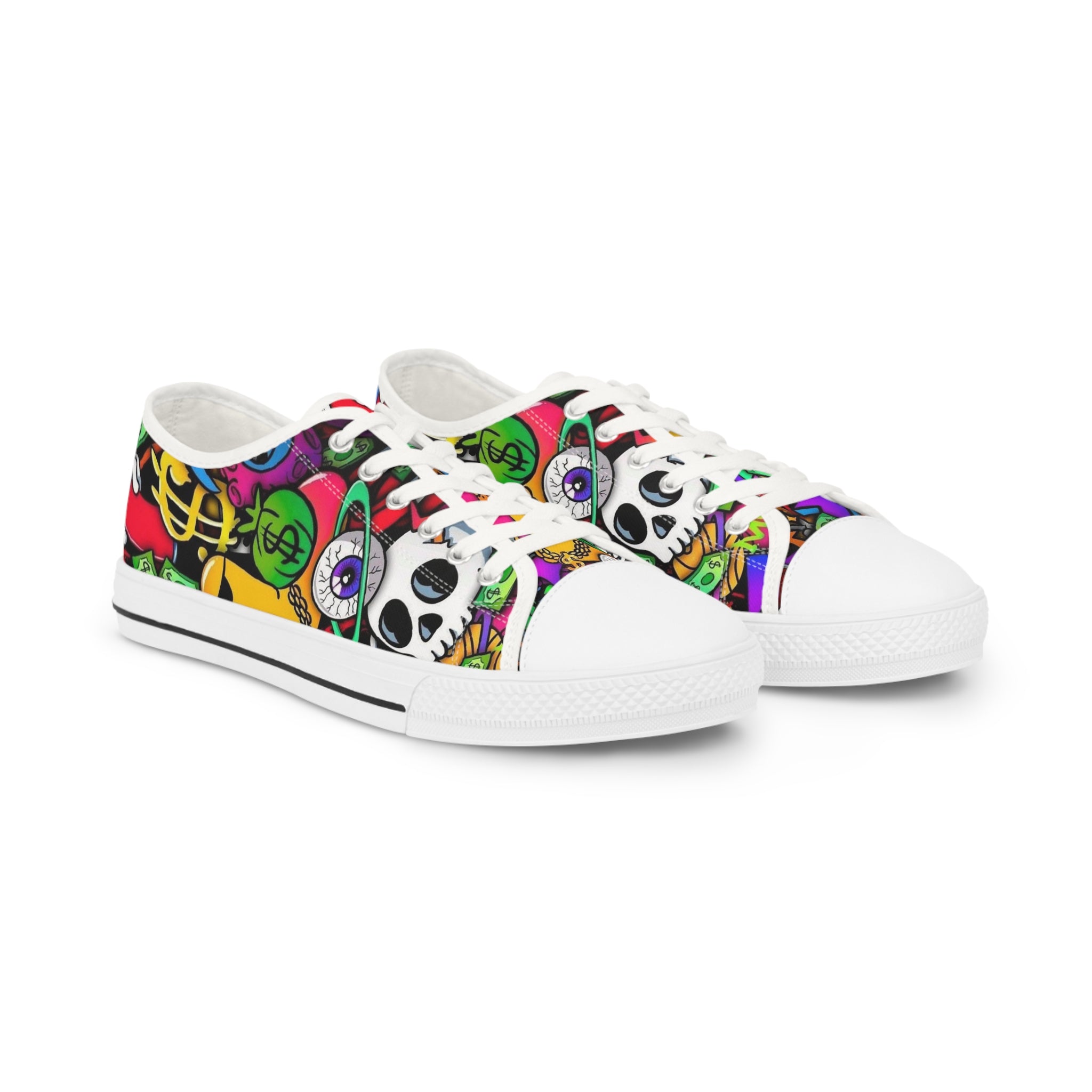 Men's Low Top Sneakers — Colorful Day of the Dead Skull Street Art Design