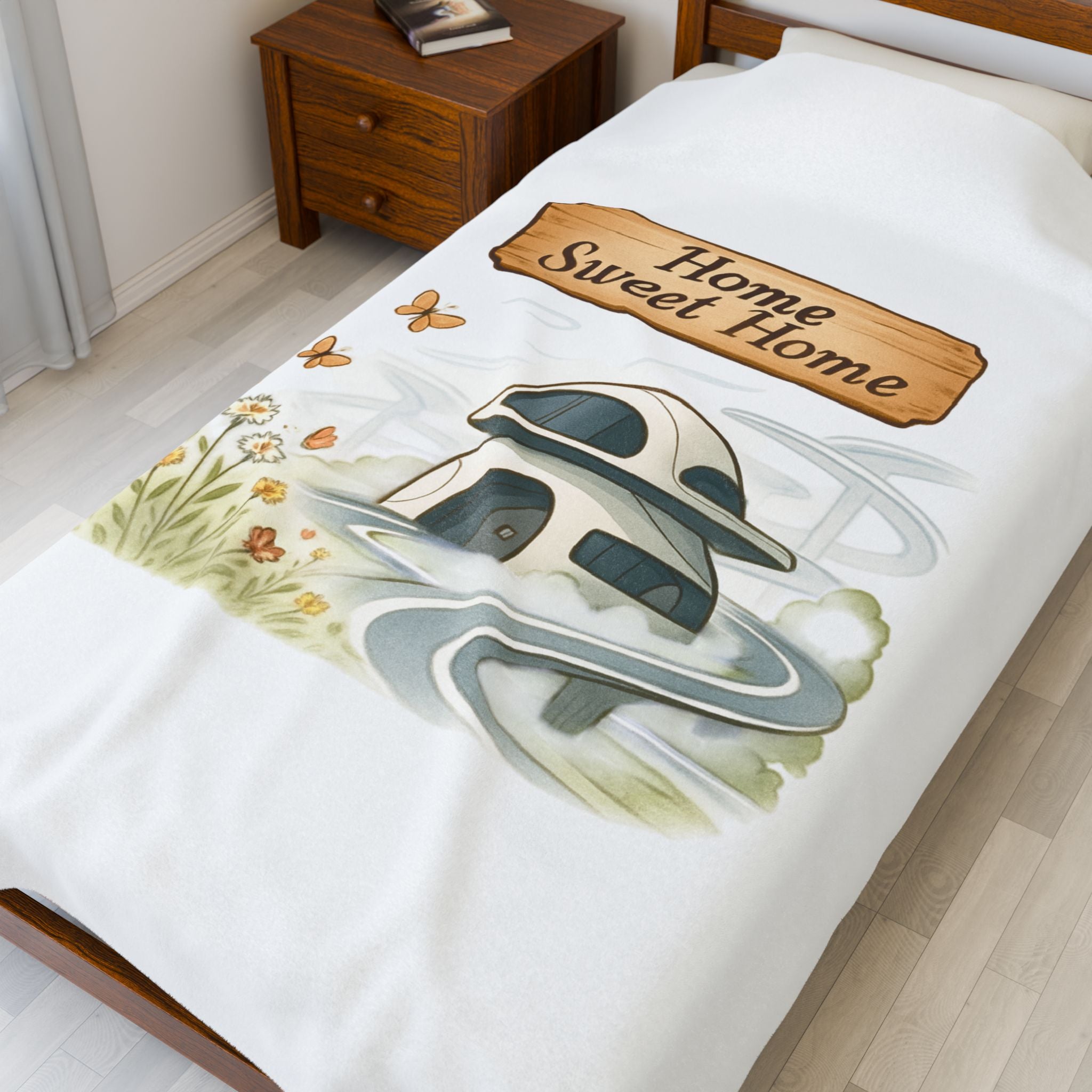 Home Sweet Home Velveteen Plush Blanket — Cozy Cottage Illustration Throw
