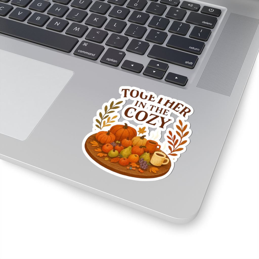 Together in the Cozy Fall Sticker — Autumn Pumpkin & Hot Drink Kiss-Cut Sticker