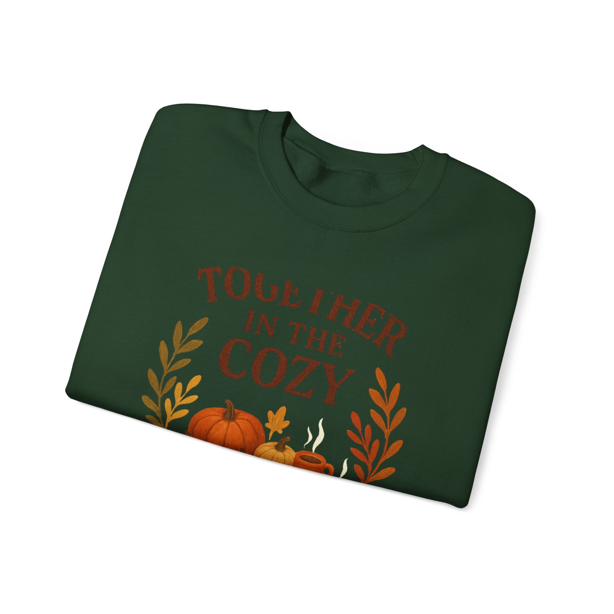 Cozy Fall Sweatshirt — "Together in the Cozy" Pumpkin & Mug Crewneck