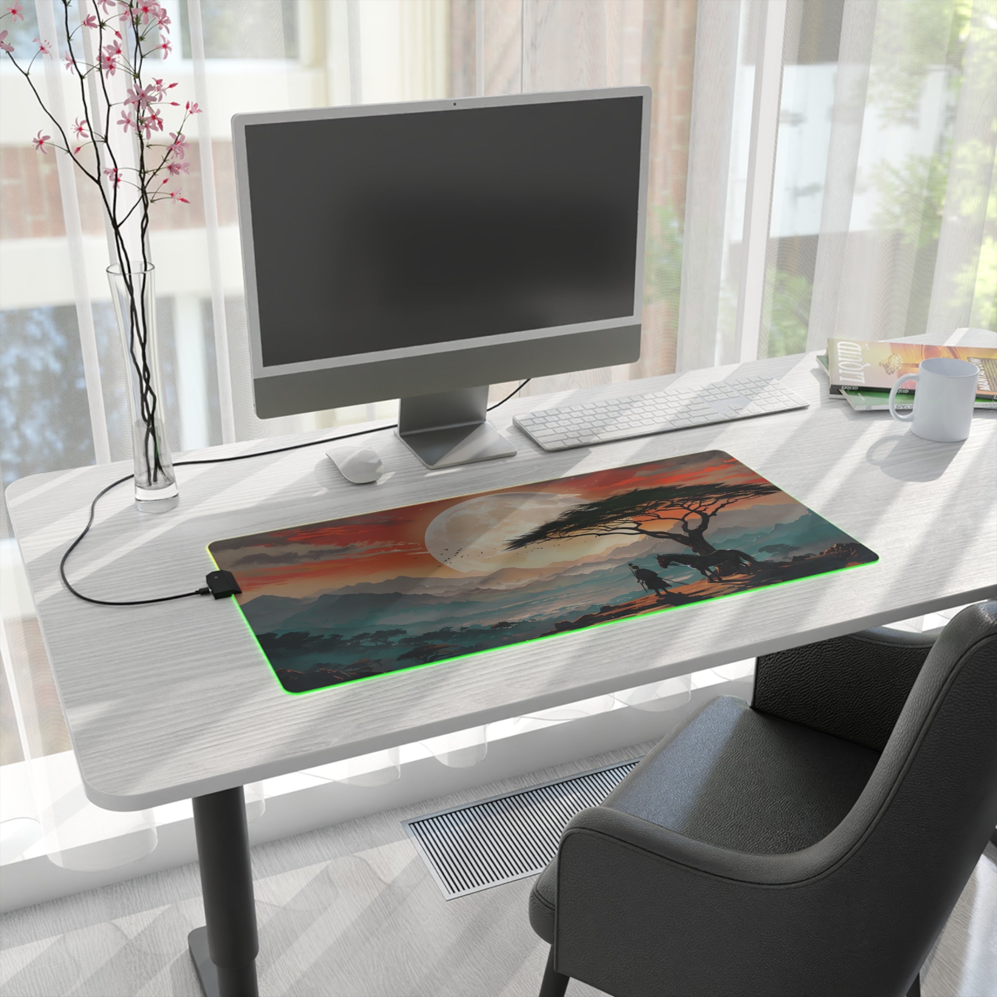 LED Gaming Mouse Pad with Vibrant Landscape Design, RGB Backlit Desk Decor, Gamer Gift, Home Office Accessory, Perfect for Gaming Setup