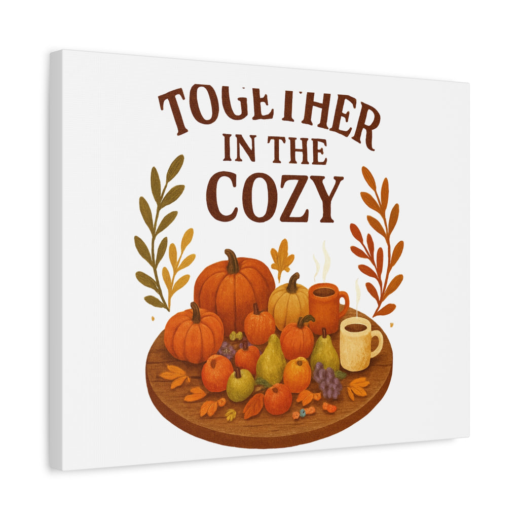 Fall Harvest Cozy Canvas Wall Art – "In The Cozy" Pumpkin & Coffee Autumn Decor