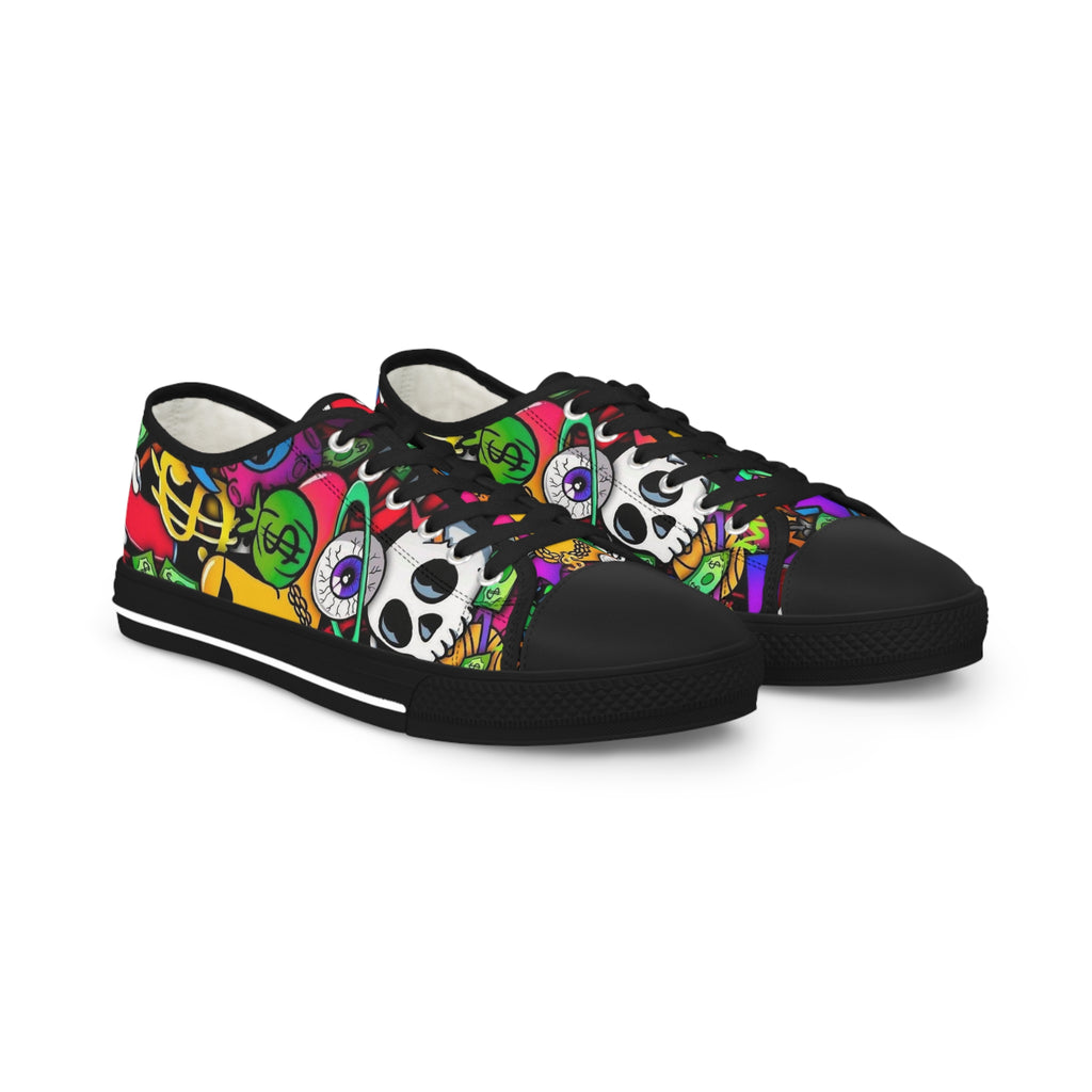 Men's Low Top Sneakers — Colorful Day of the Dead Skull Street Art Design