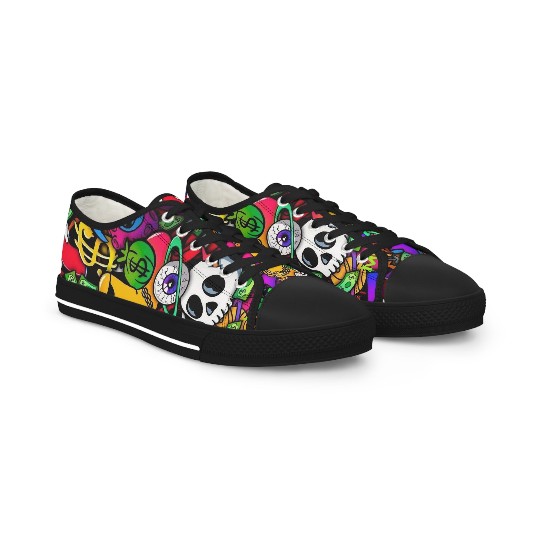 Men's Low Top Sneakers — Colorful Day of the Dead Skull Street Art Design