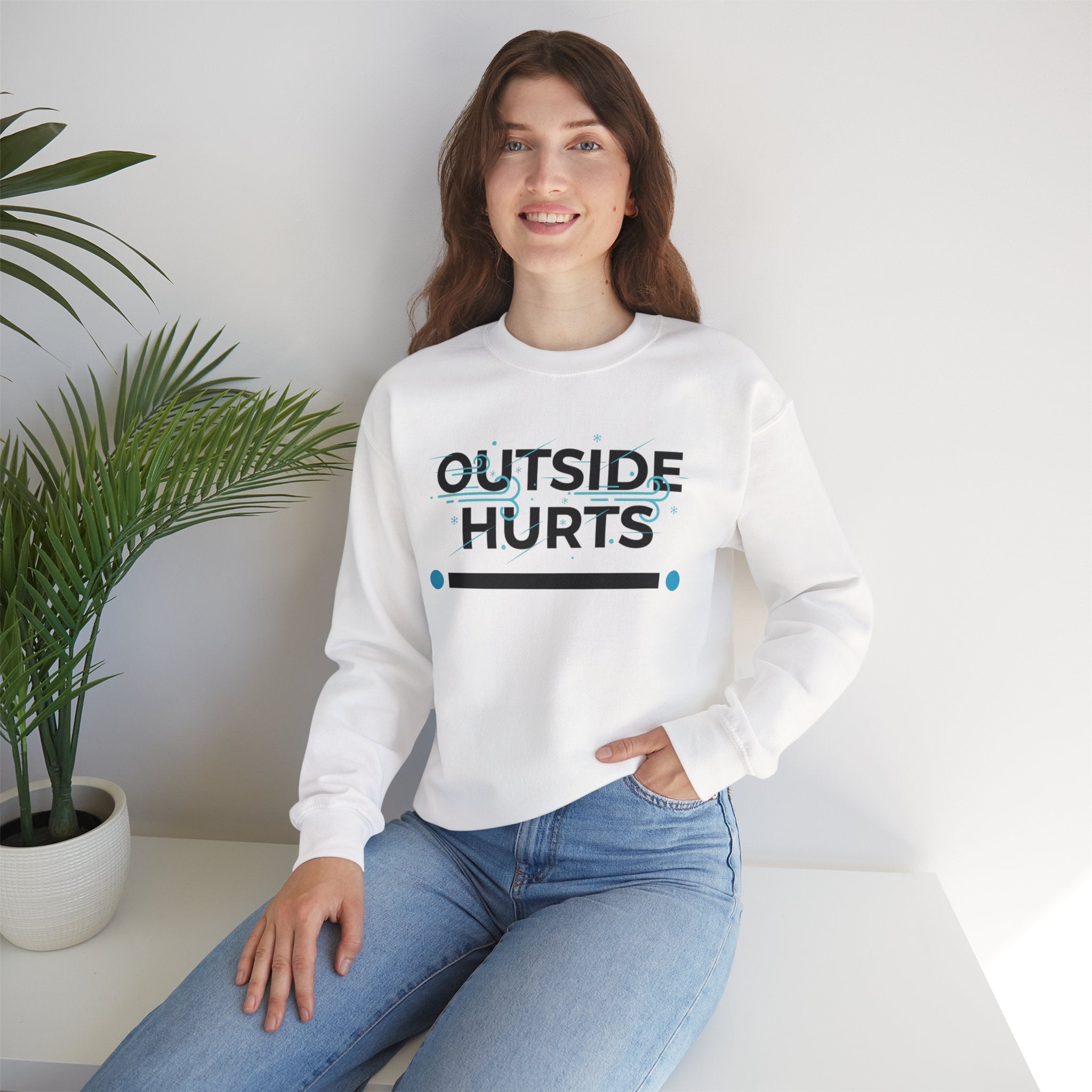 OUTSIDE HURTS Sweatshirt | Winter meme, Cold humor minimalist crewneck