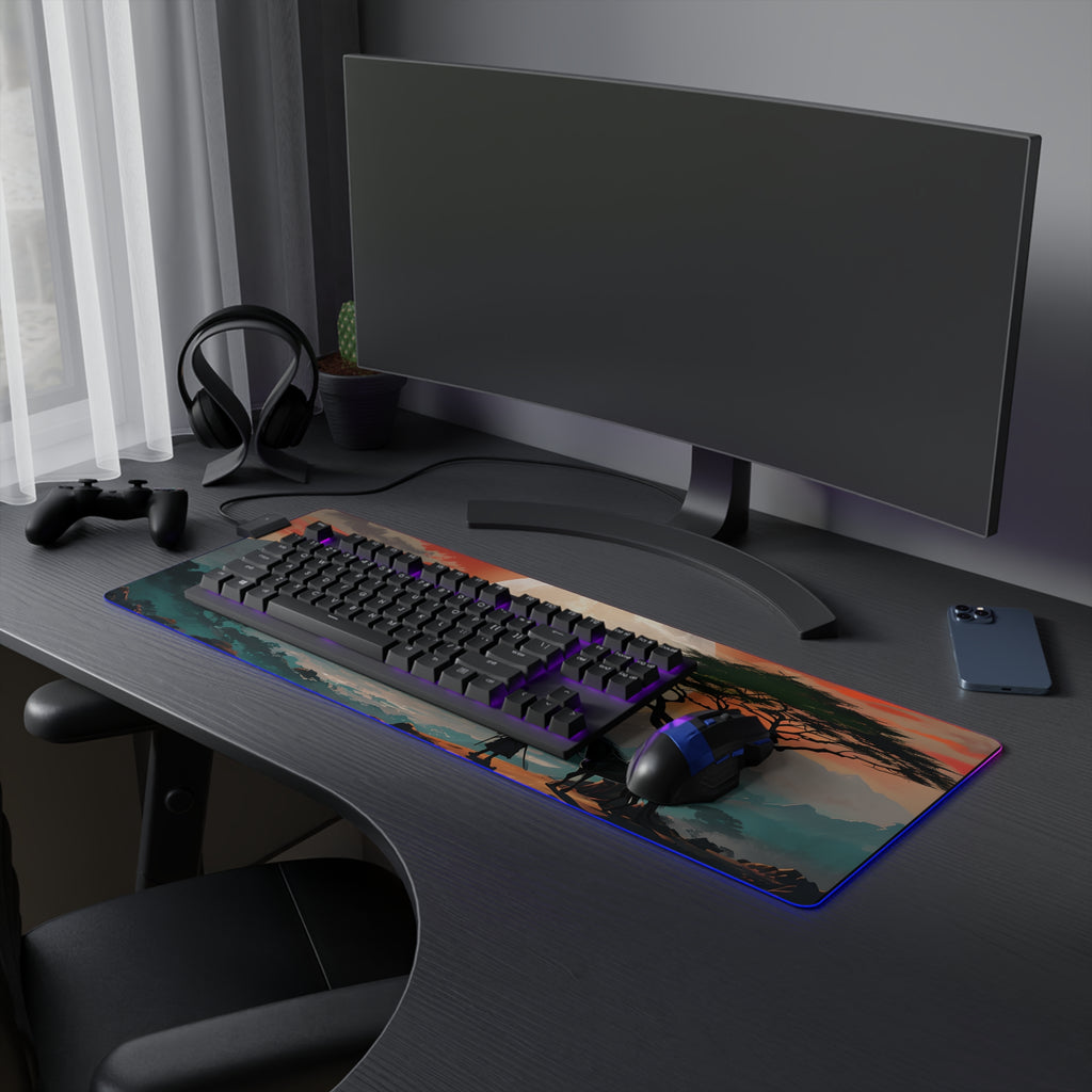 LED Gaming Mouse Pad with Vibrant Landscape Design, RGB Backlit Desk Decor, Gamer Gift, Home Office Accessory, Perfect for Gaming Setup