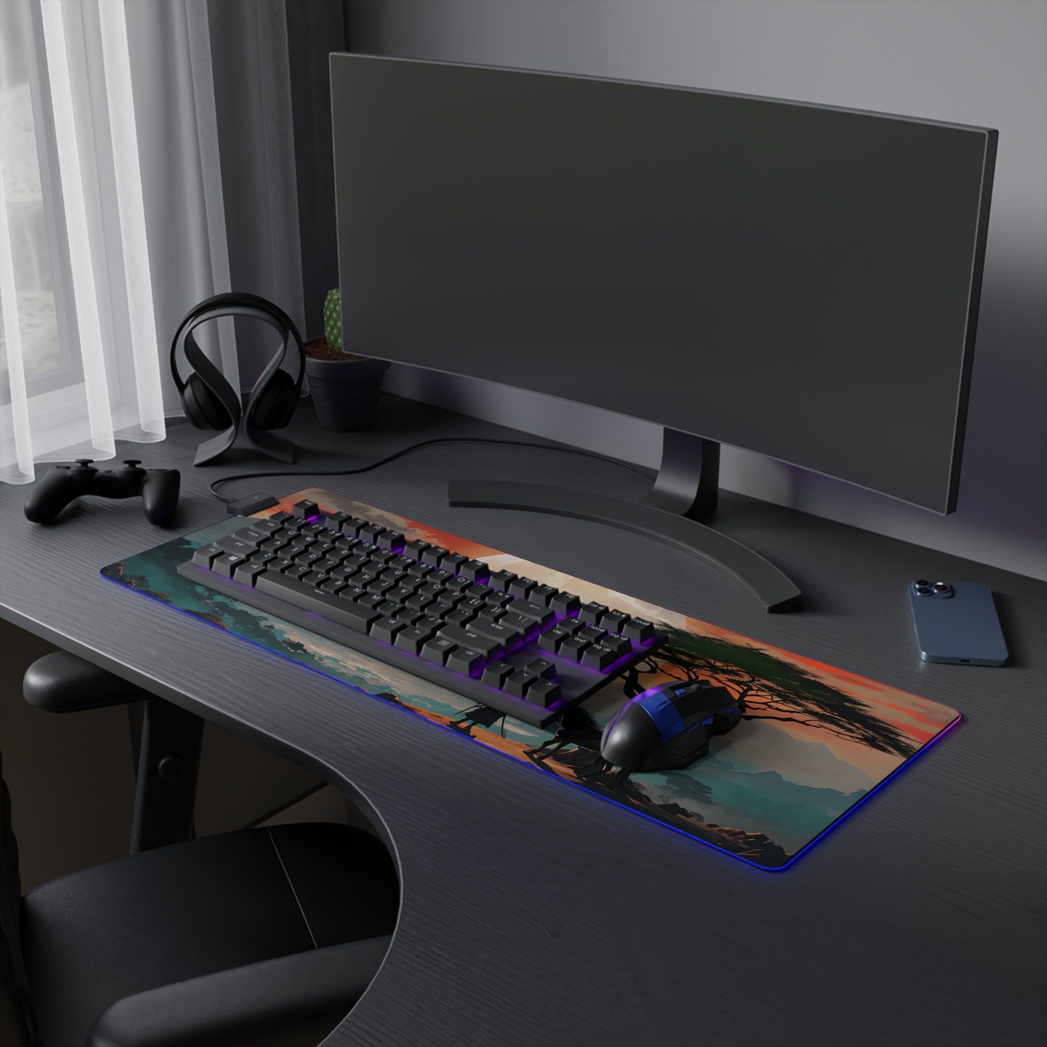 LED Gaming Mouse Pad with Vibrant Landscape Design, RGB Backlit Desk Decor, Gamer Gift, Home Office Accessory, Perfect for Gaming Setup