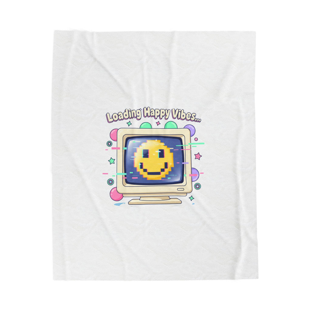 Loading Happy Vibes Retro OS Pixel Smiley Blanket | Y2K Retro Tech Nostalgia