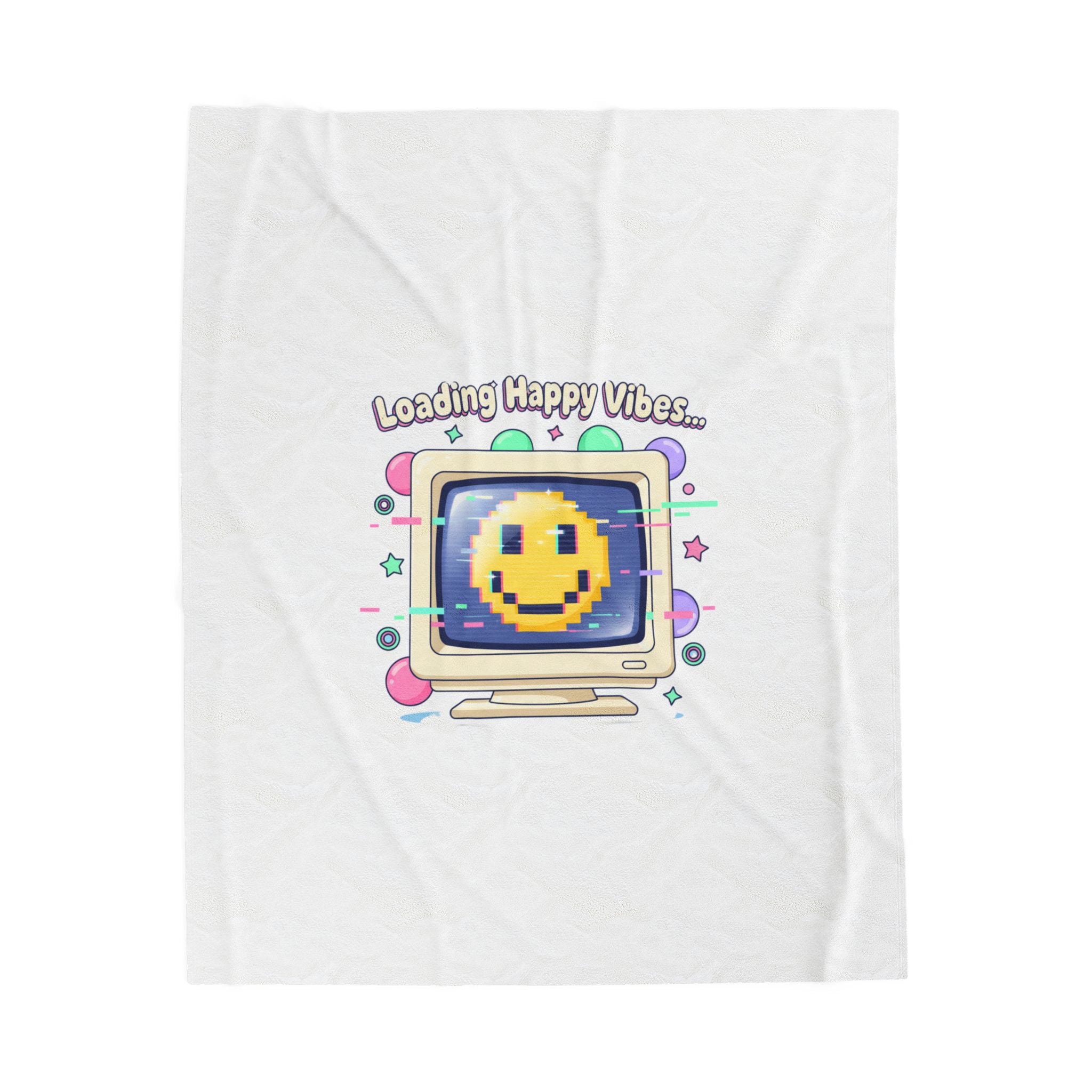 Loading Happy Vibes Retro OS Pixel Smiley Blanket | Y2K Retro Tech Nostalgia