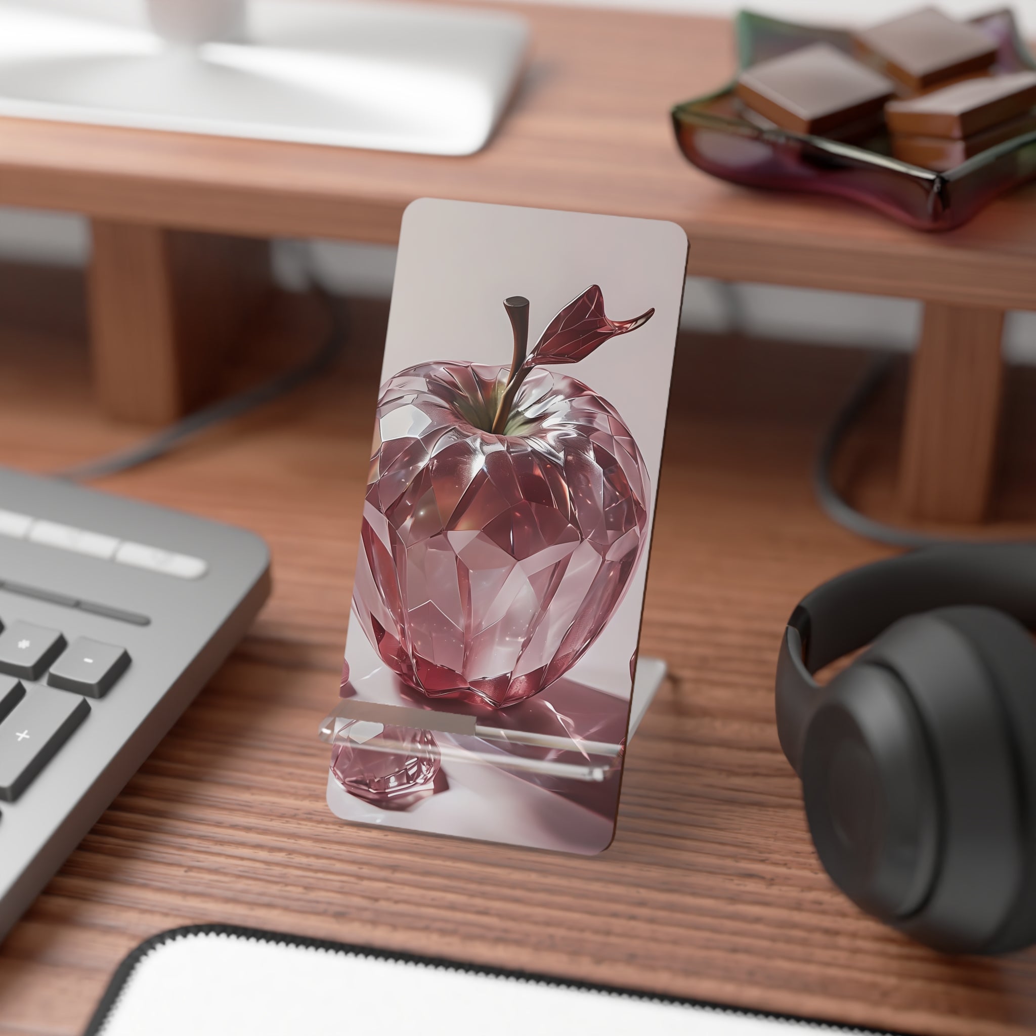 Elegant Phone Stand, Crystal Apple Design, Smartphone Holder for Home & Desk, Perfect Gift for Tech Lovers, Office Decor, Modern Accessories