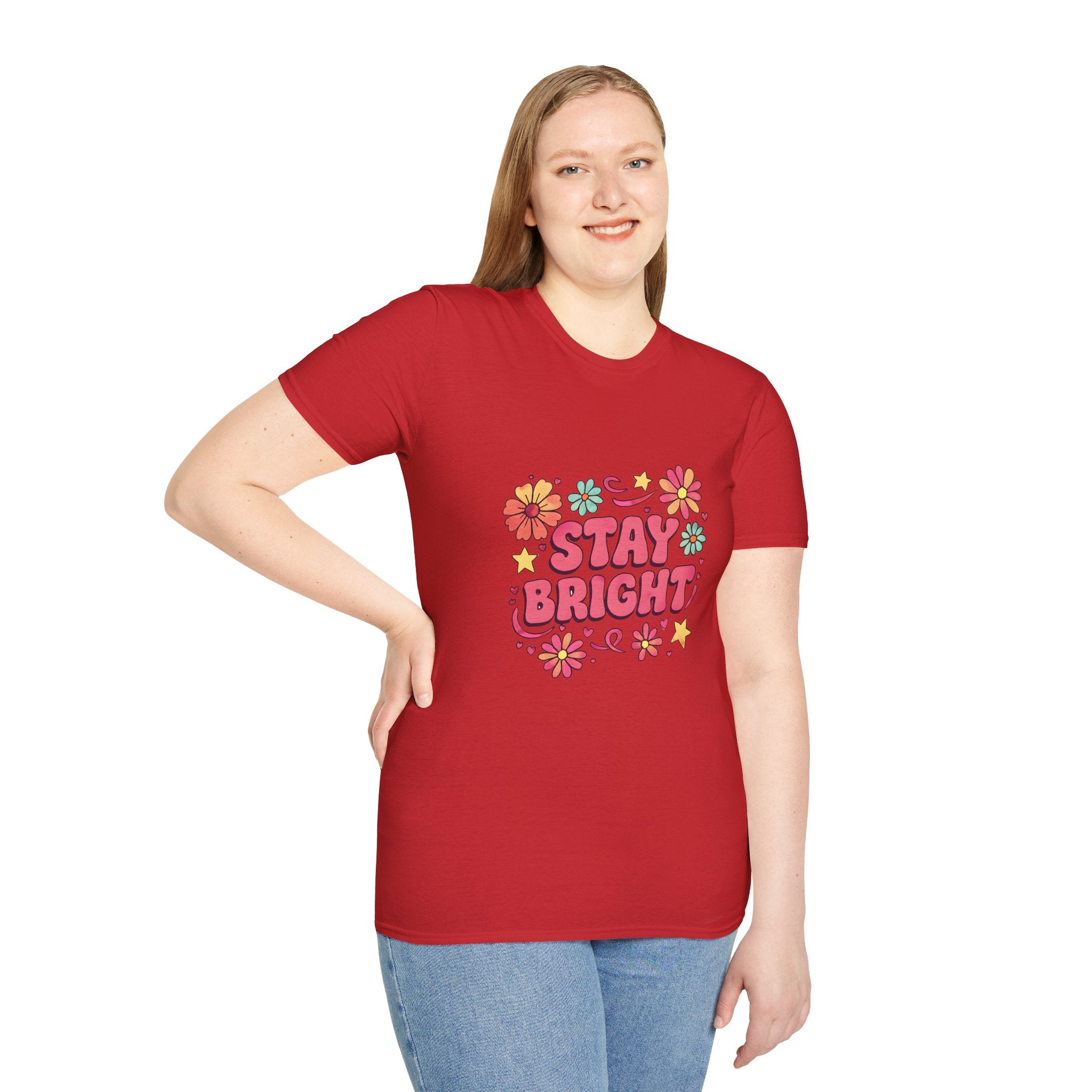 Stay Bright Floral Unisex T-Shirt, Positive Vibe Tee, Summer Casual Wear, Gift for Friends, Eco-Friendly Apparel