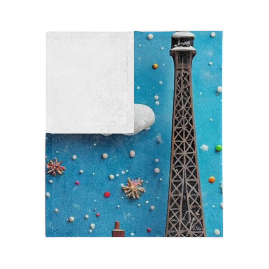 Christmas Paris Holiday Blanket — Eiffel Tower & Notre-Dame Winter Scene Velveteen Throw