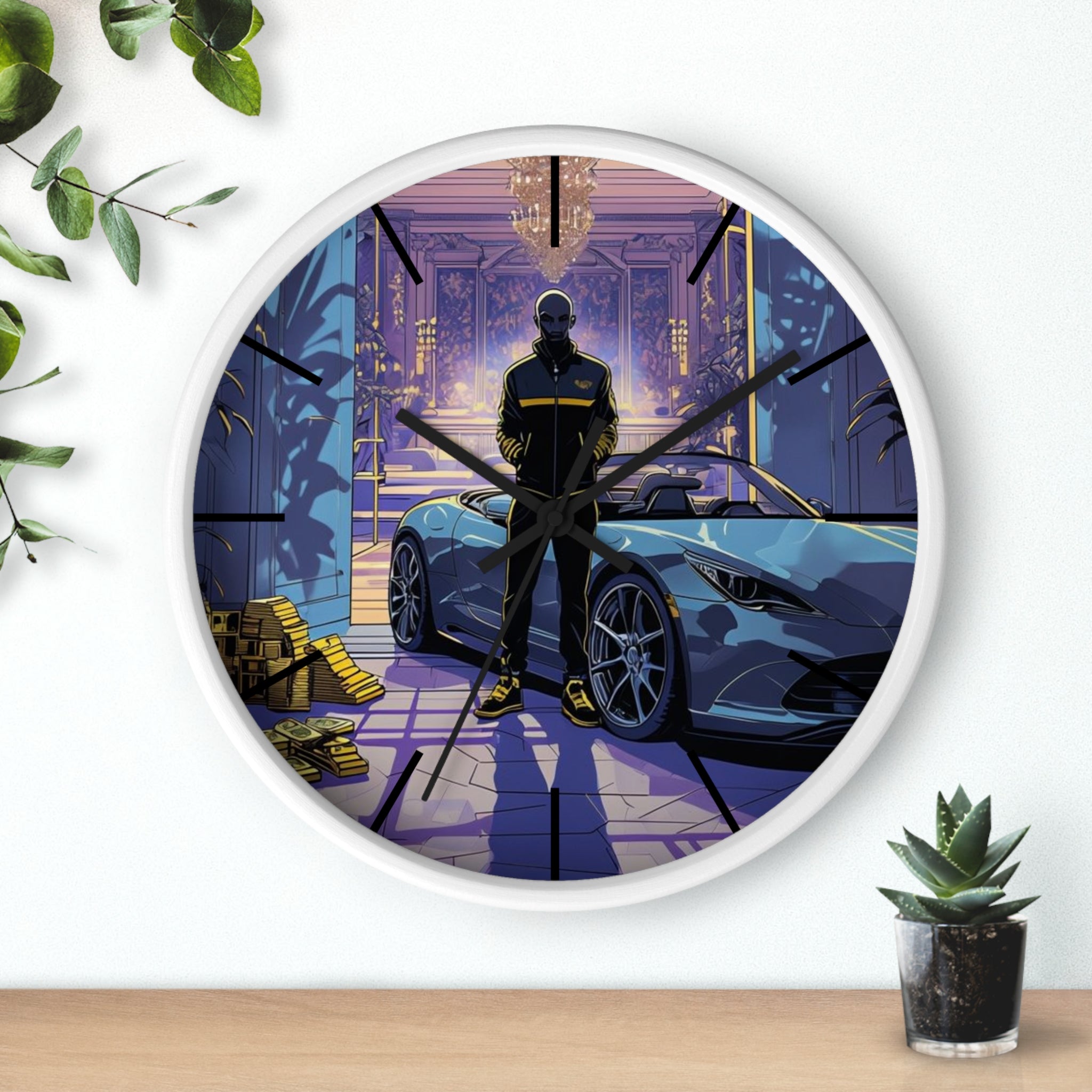 Luxury Sports Car Wall Clock — Modern Gangster Mansion Scene