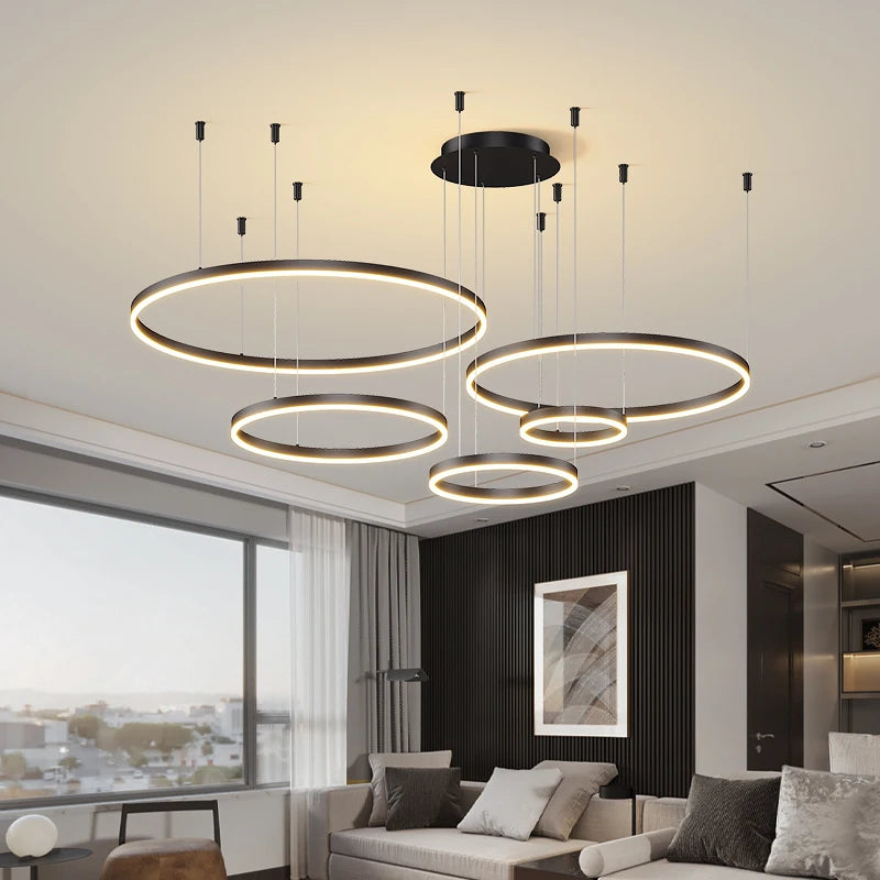 Elegant Modern LED Circular Ring Chandelier for Living Room, Bedroom, and Dining Room - Dimmable Lighting Decor