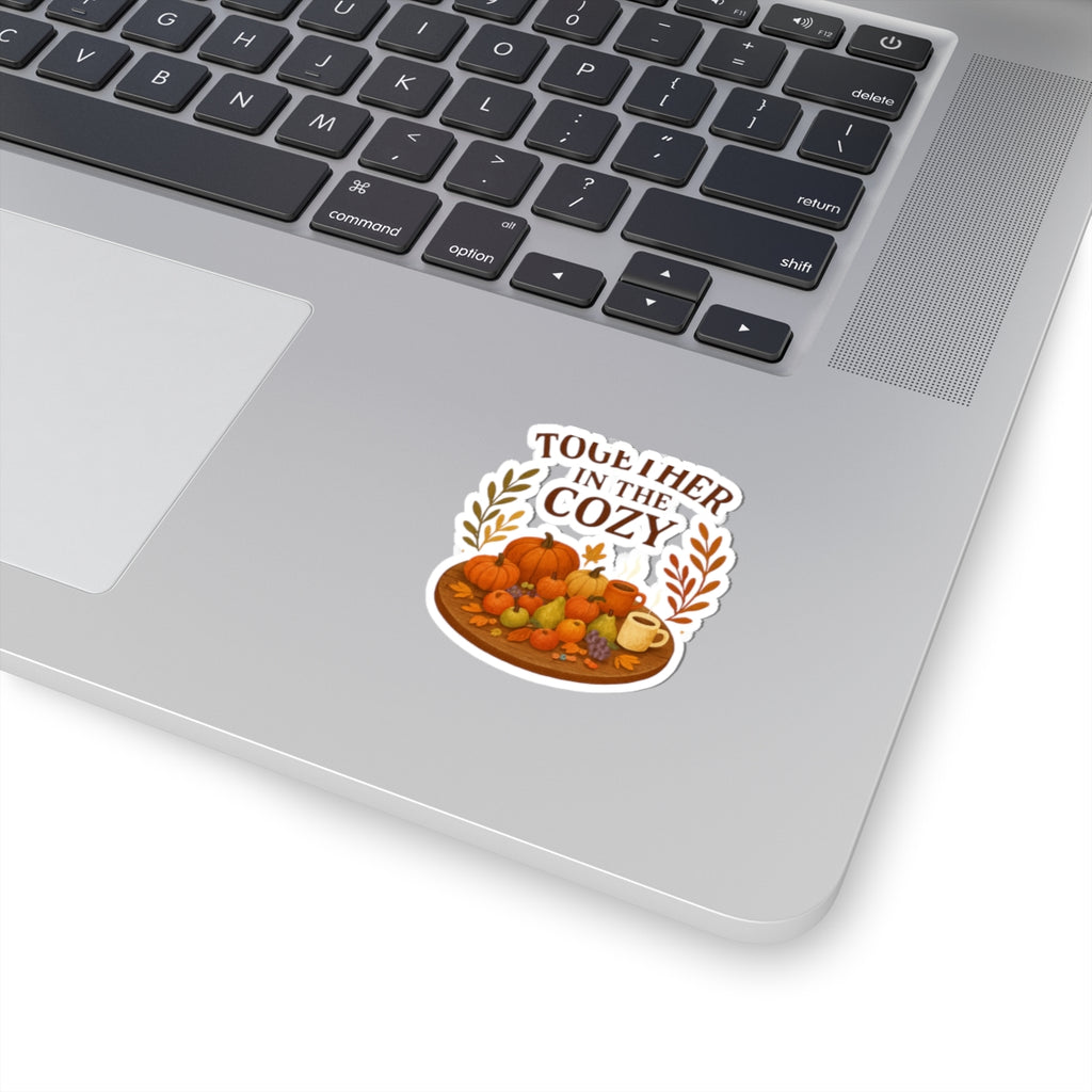 Together in the Cozy Fall Sticker — Autumn Pumpkin & Hot Drink Kiss-Cut Sticker