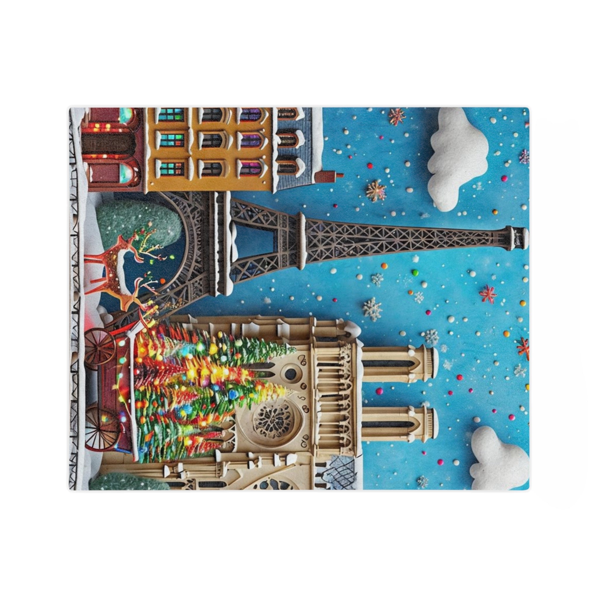 Christmas Paris Holiday Blanket — Eiffel Tower & Notre-Dame Winter Scene Velveteen Throw