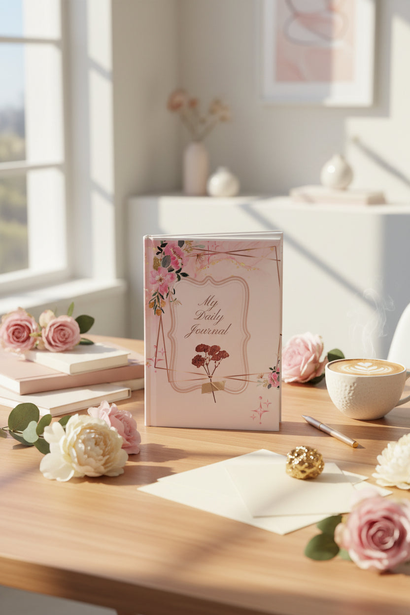 Floral Hardcover Journal - My Daily Journal, Stress Relief, Gift for Her, Elegant Planner, Writing Diary, Self-Care Notepad