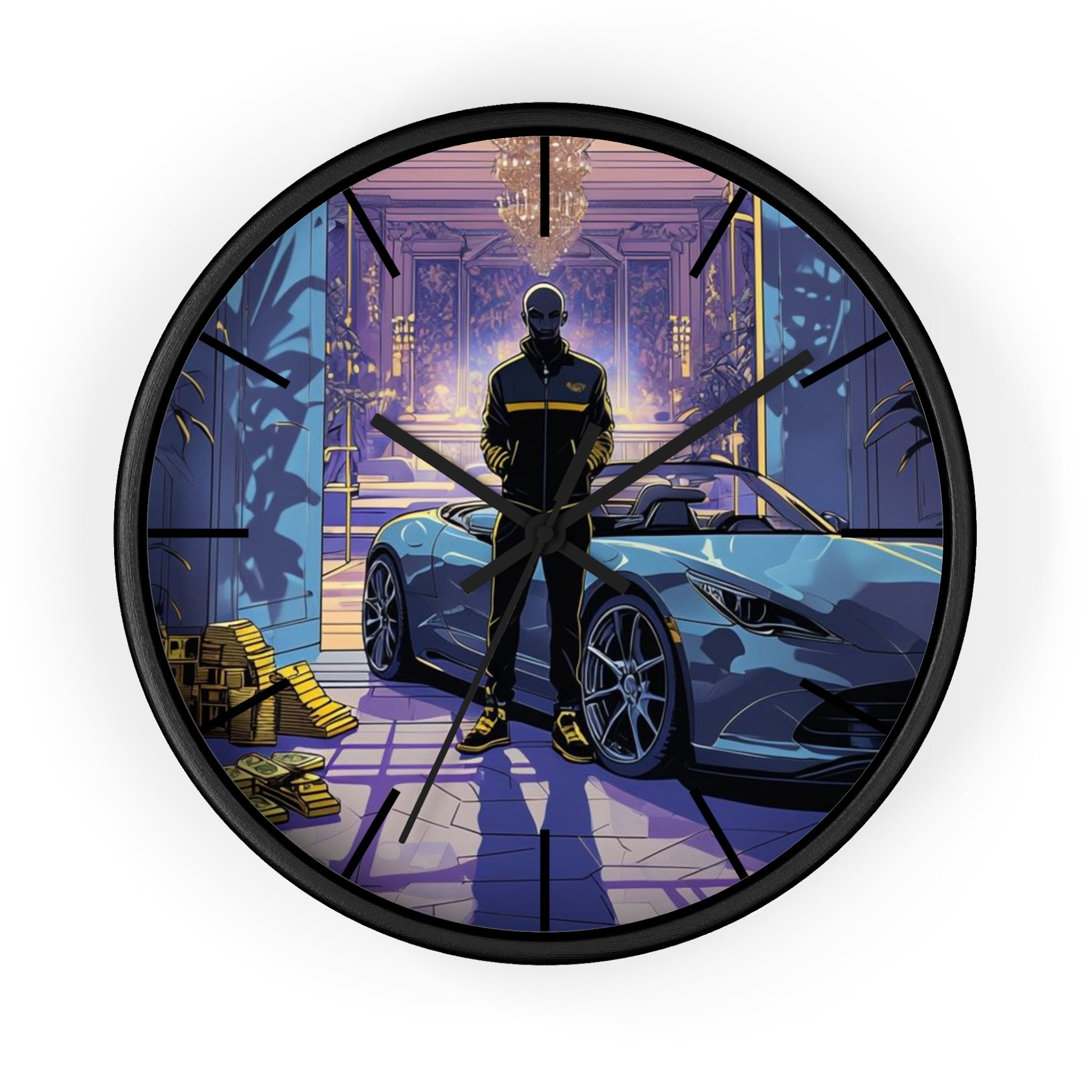 Luxury Sports Car Wall Clock — Modern Gangster Mansion Scene