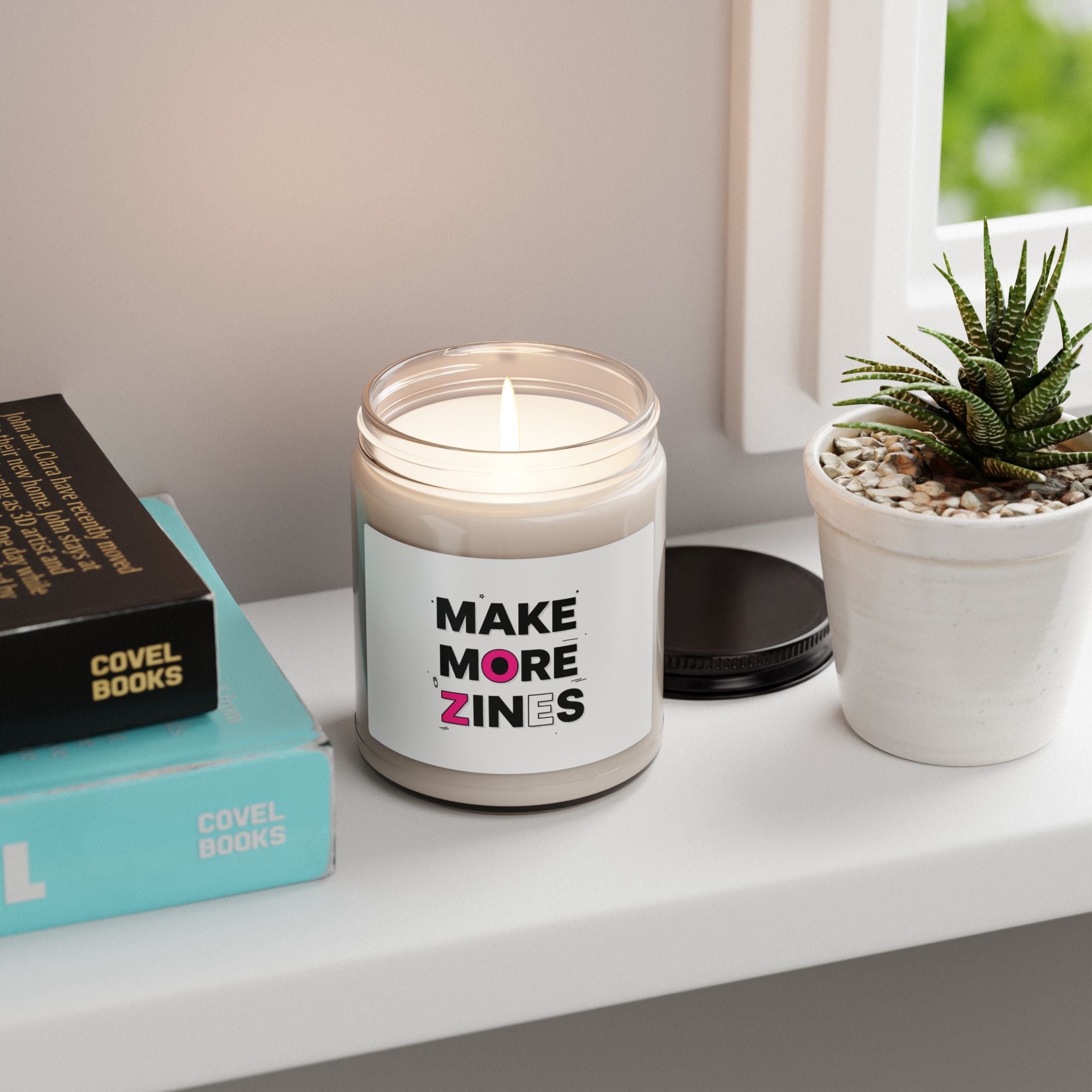 MAKE MORE ZINES Candle | Soy Jar, Cut-and-Paste Ransom Collage, Indie Zine Style