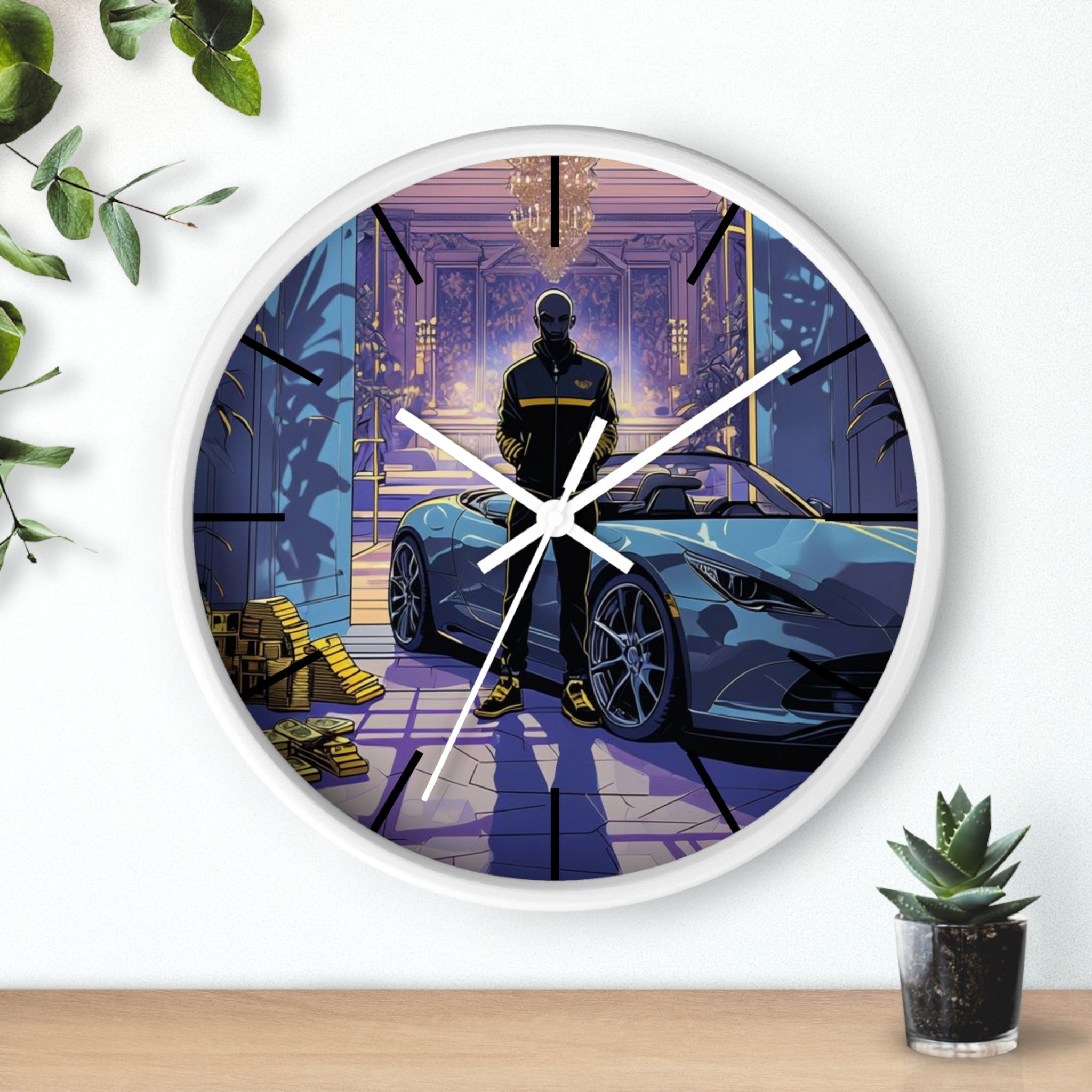 Luxury Sports Car Wall Clock — Modern Gangster Mansion Scene