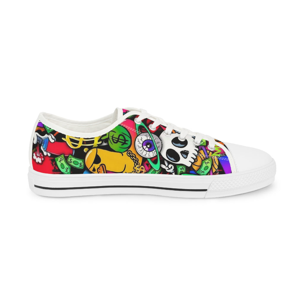 Men's Low Top Sneakers — Colorful Day of the Dead Skull Street Art Design