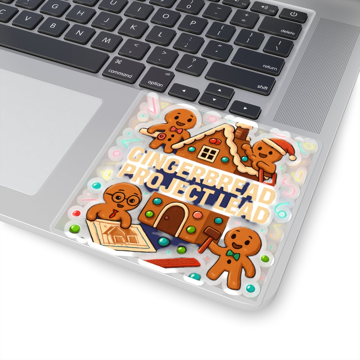 Gingerbread Project Lead Kiss-Cut Sticker — Festive Holiday Gingerbread House Design