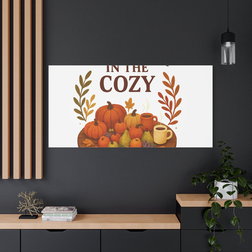 Fall Harvest Cozy Canvas Wall Art – "In The Cozy" Pumpkin & Coffee Autumn Decor
