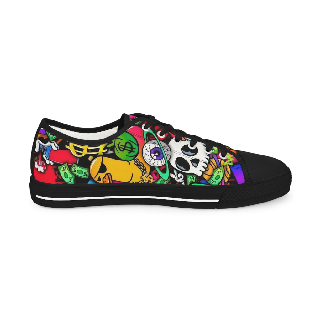 Men's Low Top Sneakers — Colorful Day of the Dead Skull Street Art Design