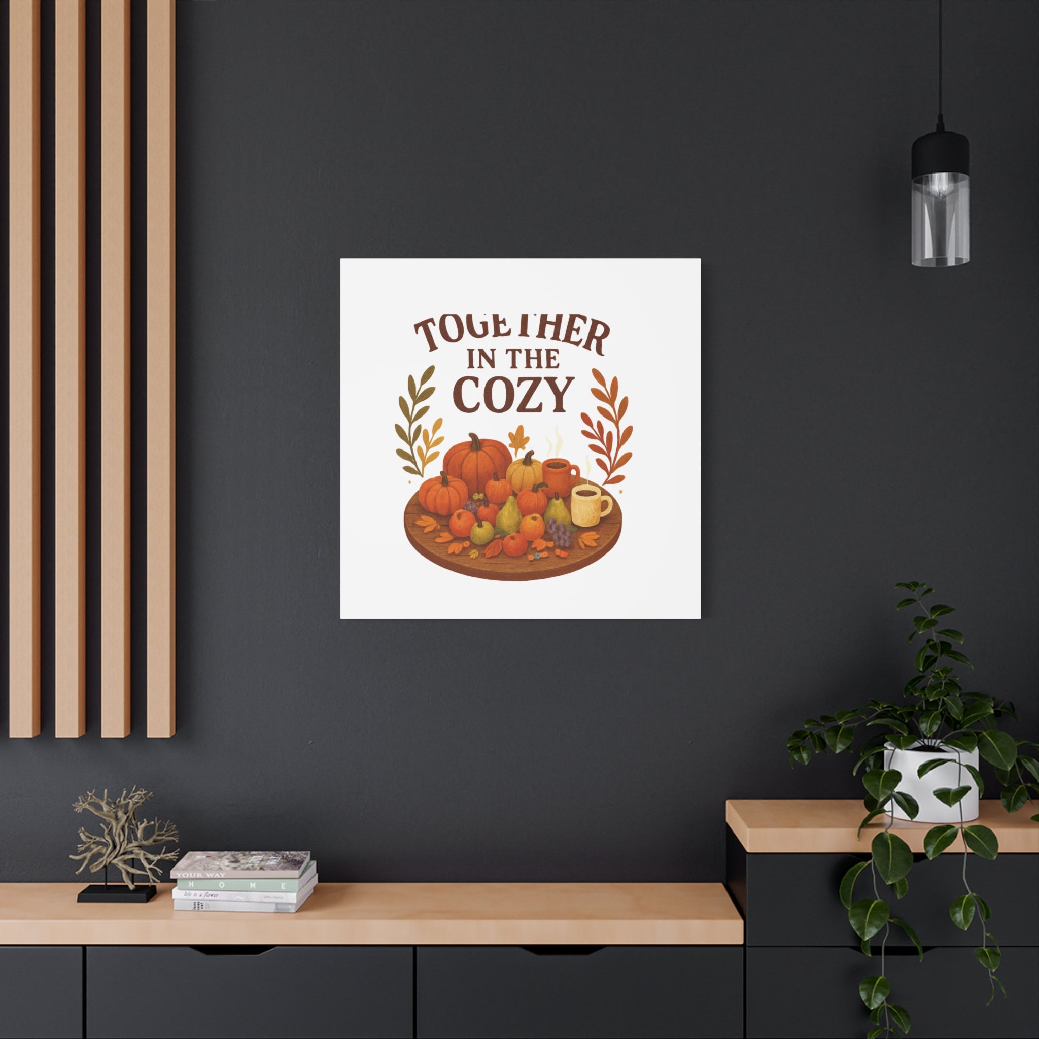 Fall Harvest Cozy Canvas Wall Art – "In The Cozy" Pumpkin & Coffee Autumn Decor