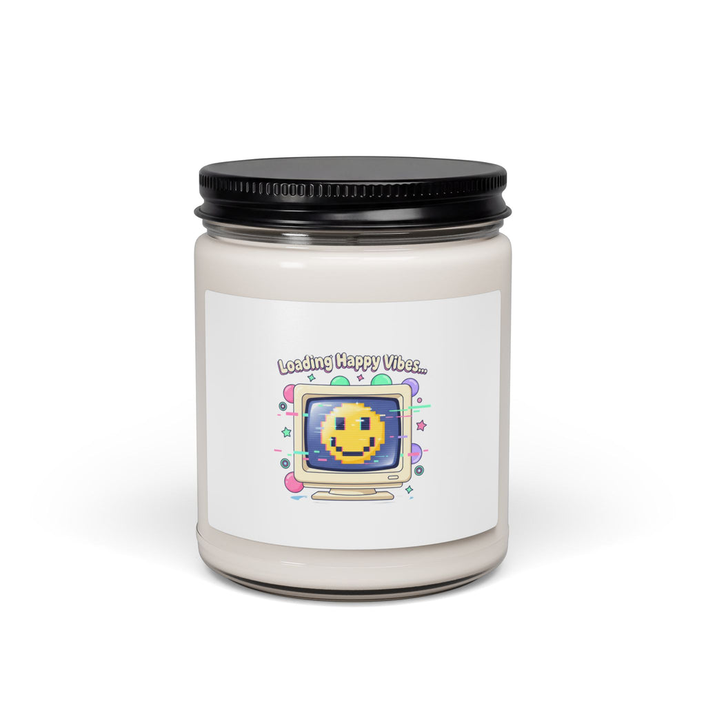 Loading Happy Vibes Pixel Art Candle, Soy Jar | Y2K Retro Tech Nostalgia