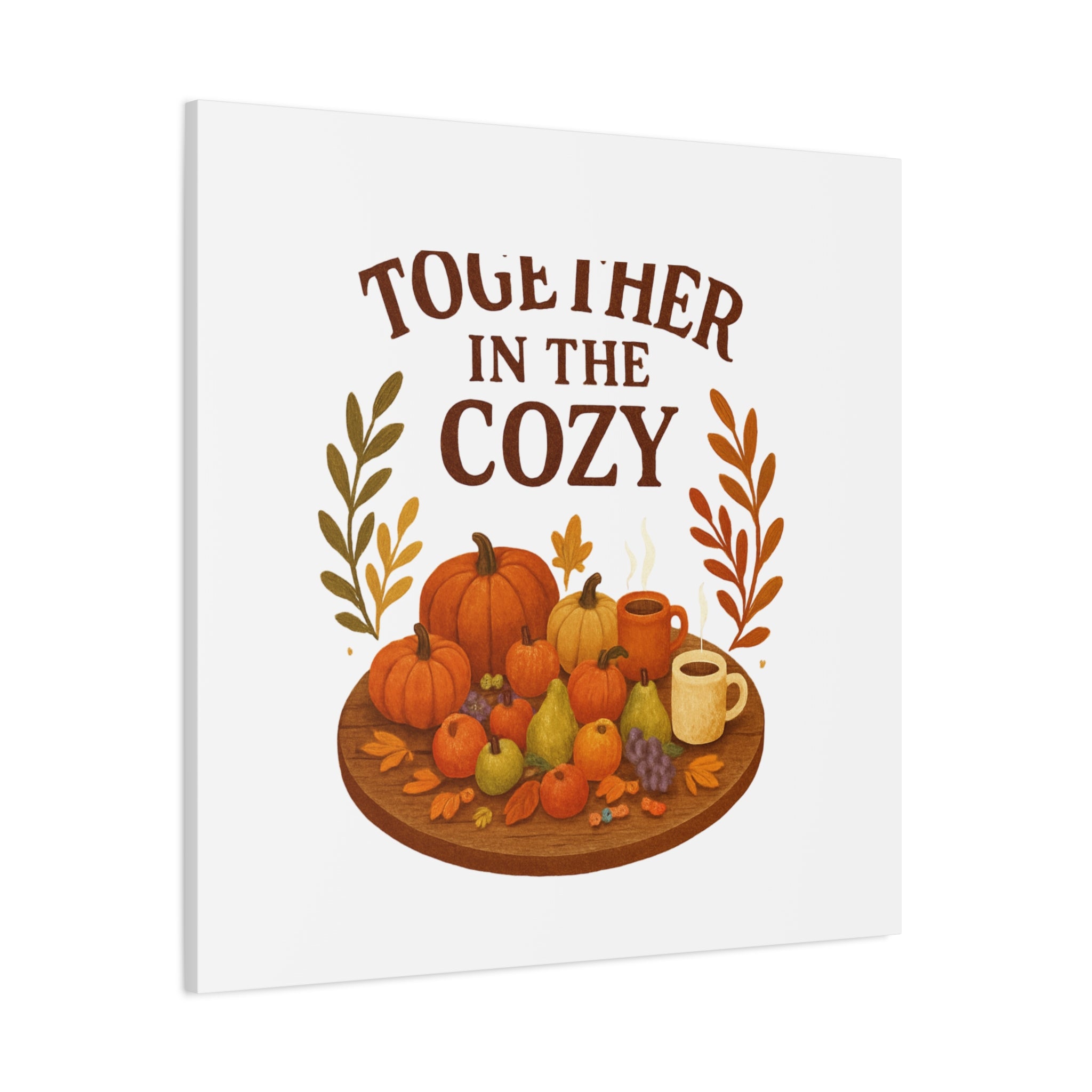 Fall Harvest Cozy Canvas Wall Art – "In The Cozy" Pumpkin & Coffee Autumn Decor