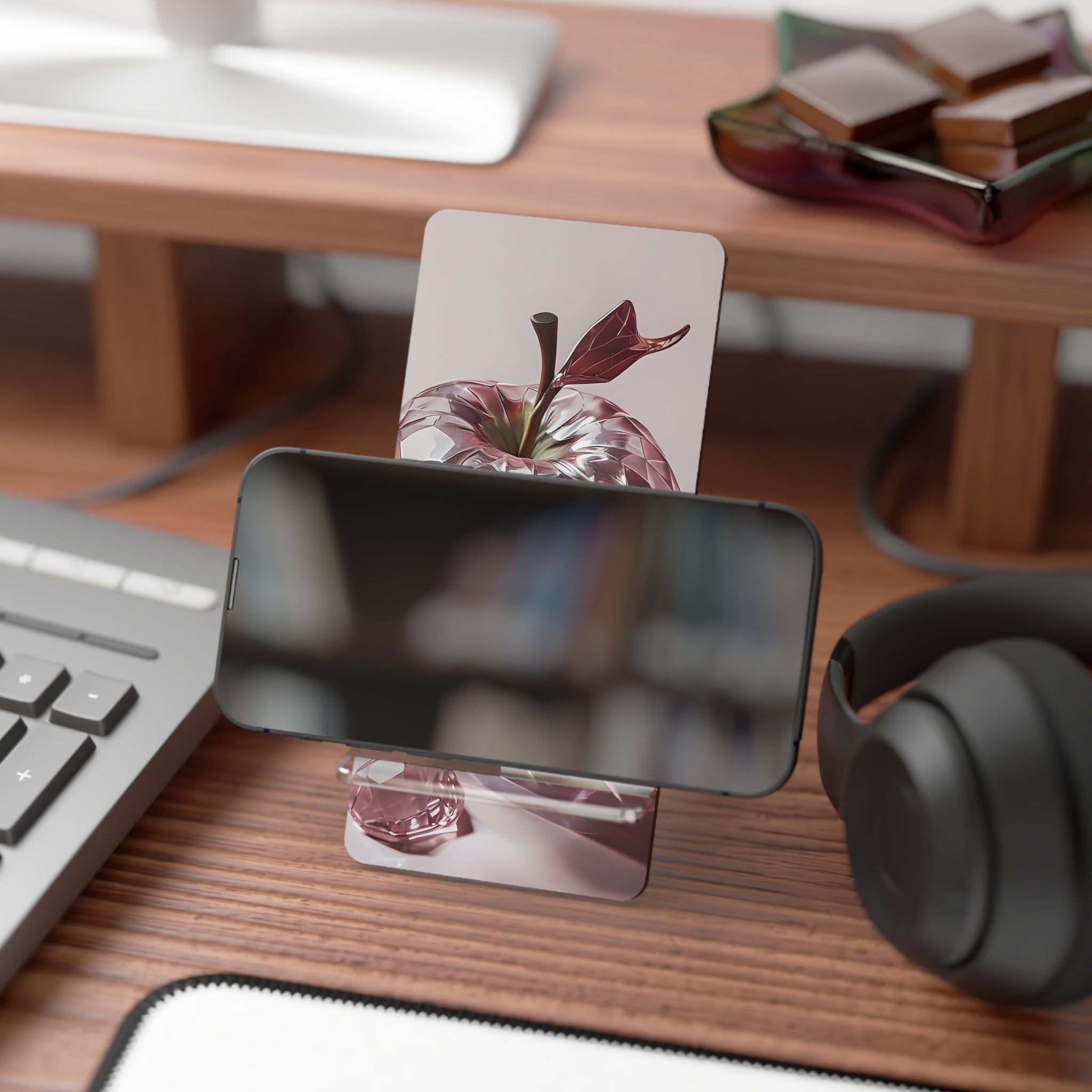 Elegant Phone Stand, Crystal Apple Design, Smartphone Holder for Home & Desk, Perfect Gift for Tech Lovers, Office Decor, Modern Accessories