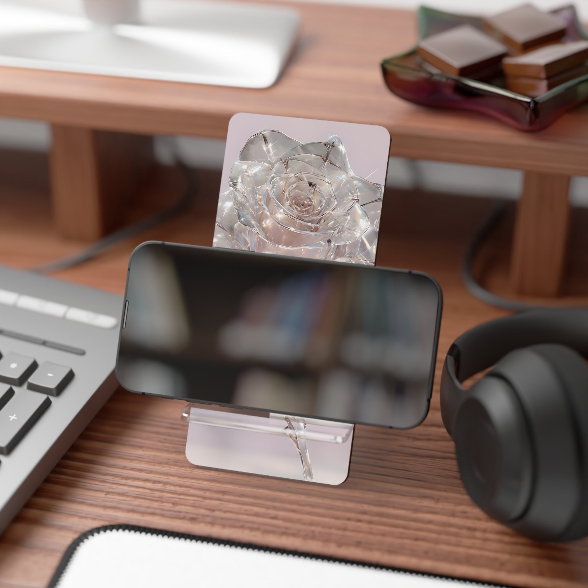 Elegant Floral Smartphone Stand, Crystal Rose Display Holder, Desk Organizer, Gift for Her, Home Decor, Phone Accessory