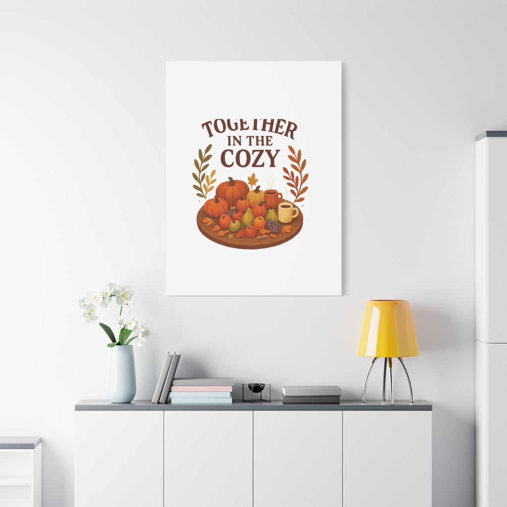 Fall Harvest Cozy Canvas Wall Art – "In The Cozy" Pumpkin & Coffee Autumn Decor